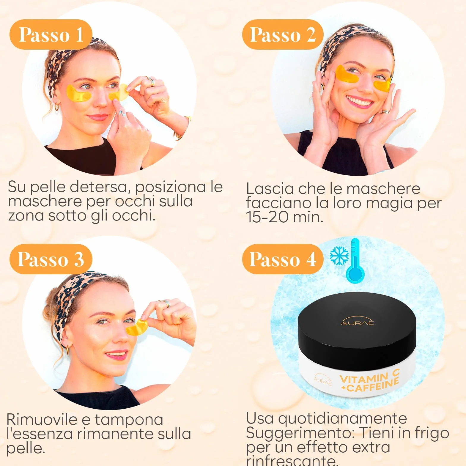 AURAE Patch Occhi, Maschera Occhi con Vitamin C e Caffeina, Patch Occhiaie e Borse, Maschera Occhiaie, Eye Mask per Schiarente e l'idratazione (30 paia)