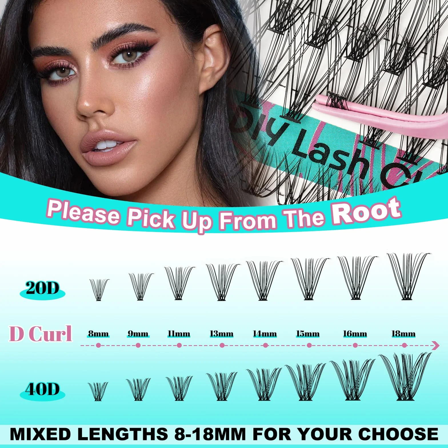 Natura Kit Ciglia Extension Ciuffetti Ciglia Finte Kit 320 pezzi 20D40D D Curl Ciglia Finte Lash Clusters Lash Bond e Seal,Glue Remover Pinzette Lash Applicator Tool（D-mix8-18mm Kit）
