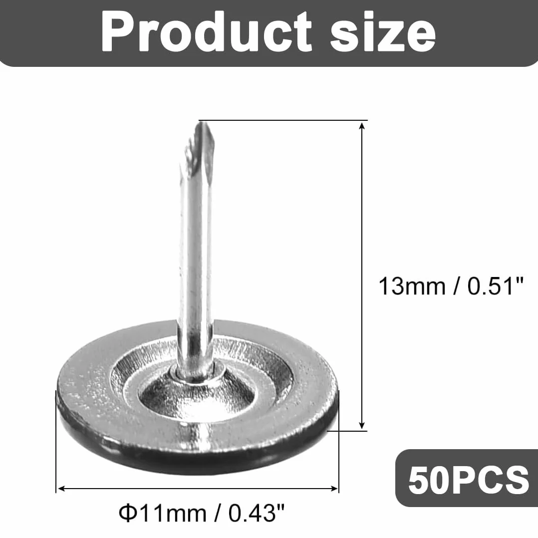 WeddHuis 50 Pezzi Chiodini Decorativi Testa Piatta Borchie Mobili Puntine Divani Testiere 11 mm x 13 mm Nero