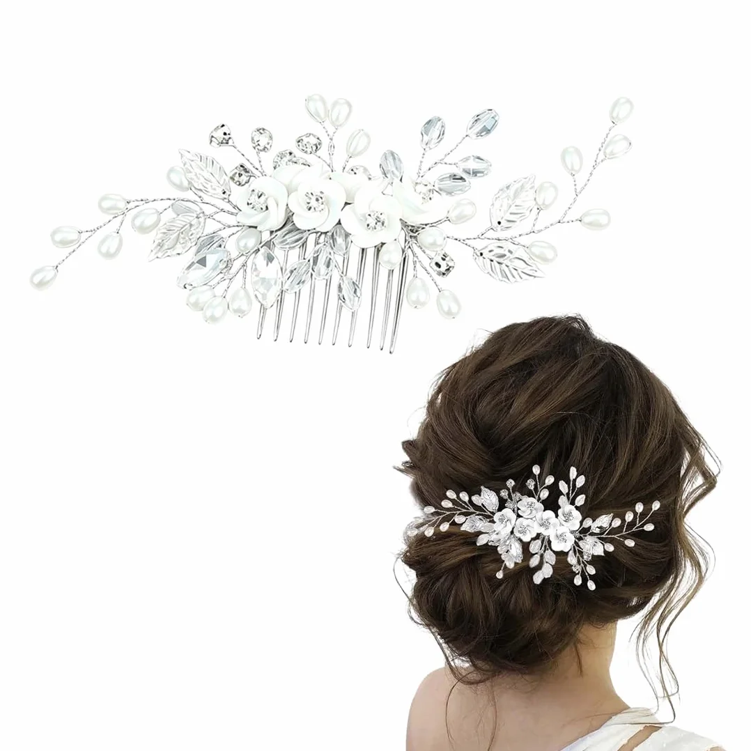 Pettinino argentato per capelli da sposa, Pettine per Capelli da Sposa Fermaglio per Donne e Ragazze, Capelli Sposa Pettine,Accessori Capelli Sposa
