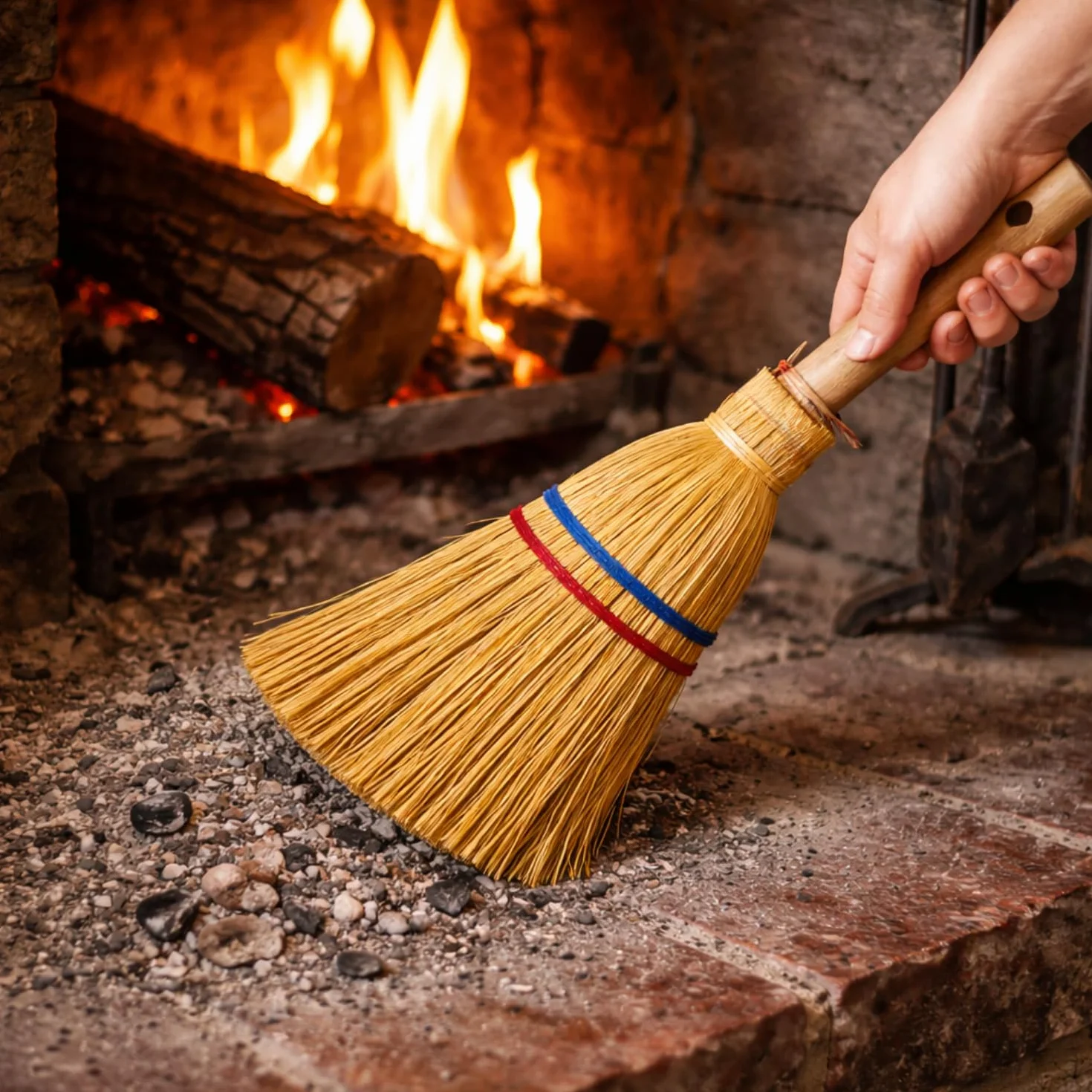 Paluplus Scopa Saggina per Camino 2 Fili 36 cm con Manico Legno 15 cm