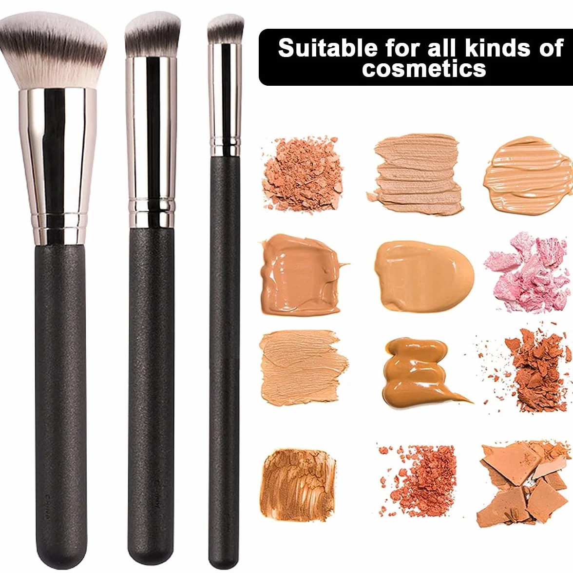 Pennello per Fondotinta, 3PCS Pennelli Make Up Contouring Professionali, Pennello per Correttore con Morbida Fibra Sintetica per Applicare Fondotinta Liquido, Lucidare, Sfumare il Trucco Sul Viso