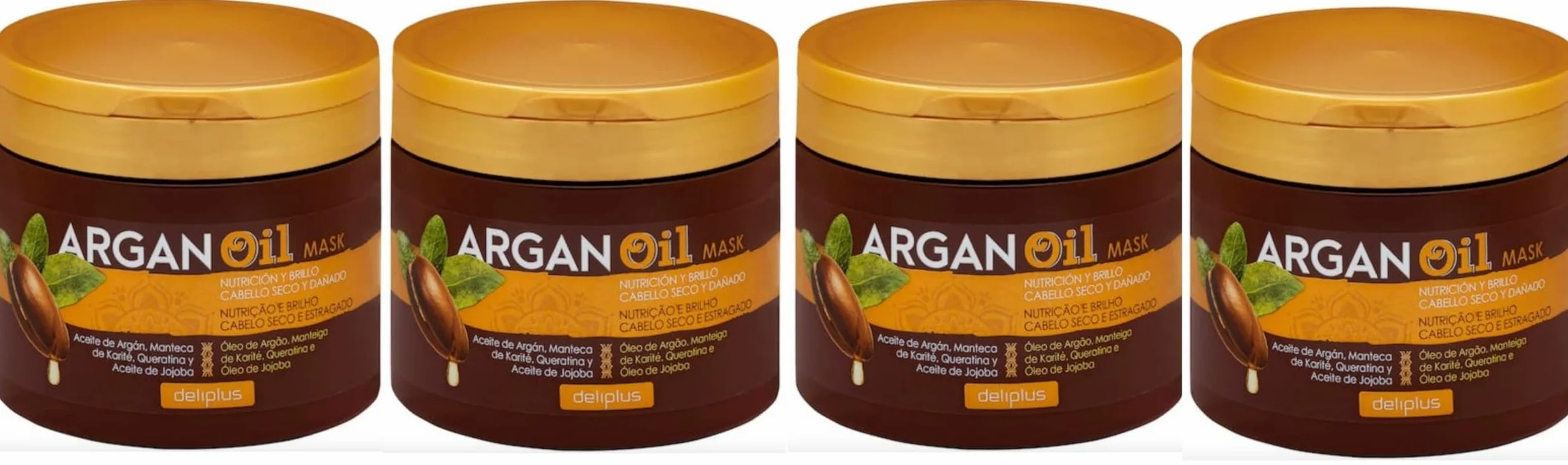 Confezione 4 capelli secchi e danneggiati | Maschera Argan Oil Deliplus | Confezione 4 barattoli da 400 ml | Totale 1,6 litri.