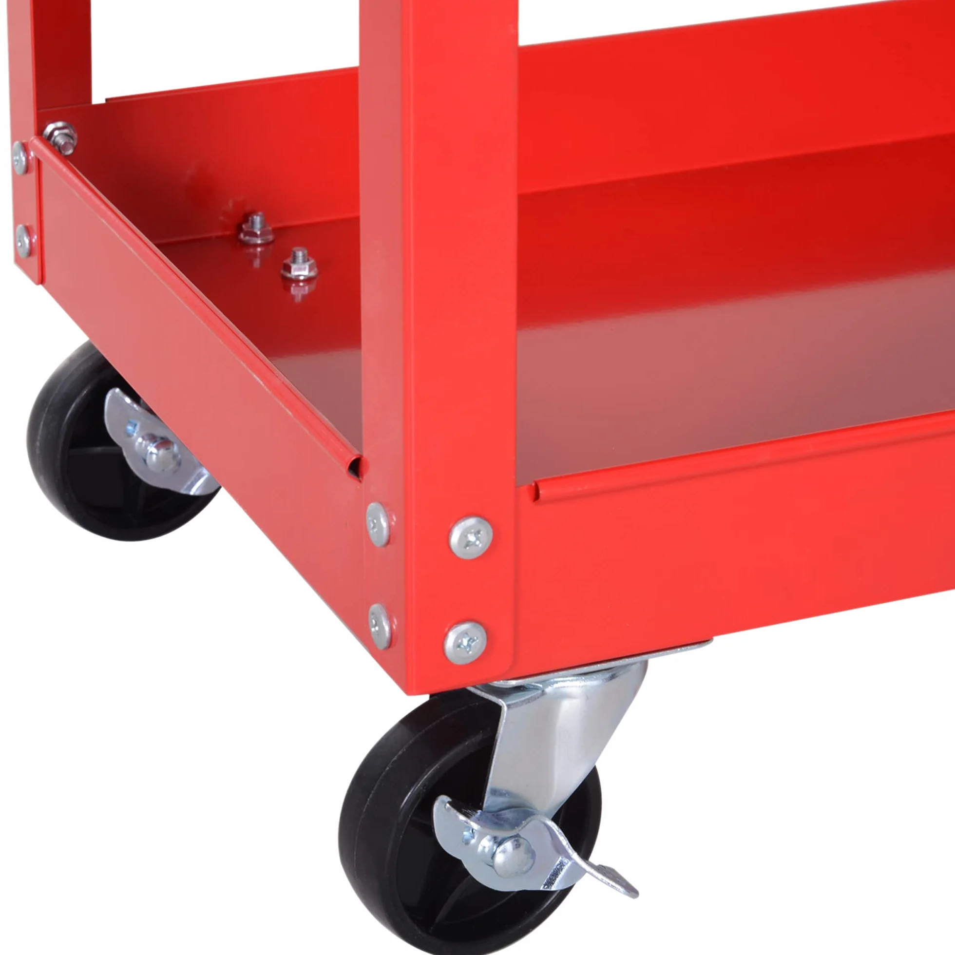 DURHAND Carrello Porta Attrezzi con Cassetto e 3 Ripiani, 4 Ruote, Lamiera di Acciaio, 82x35x76 cm, Rosso