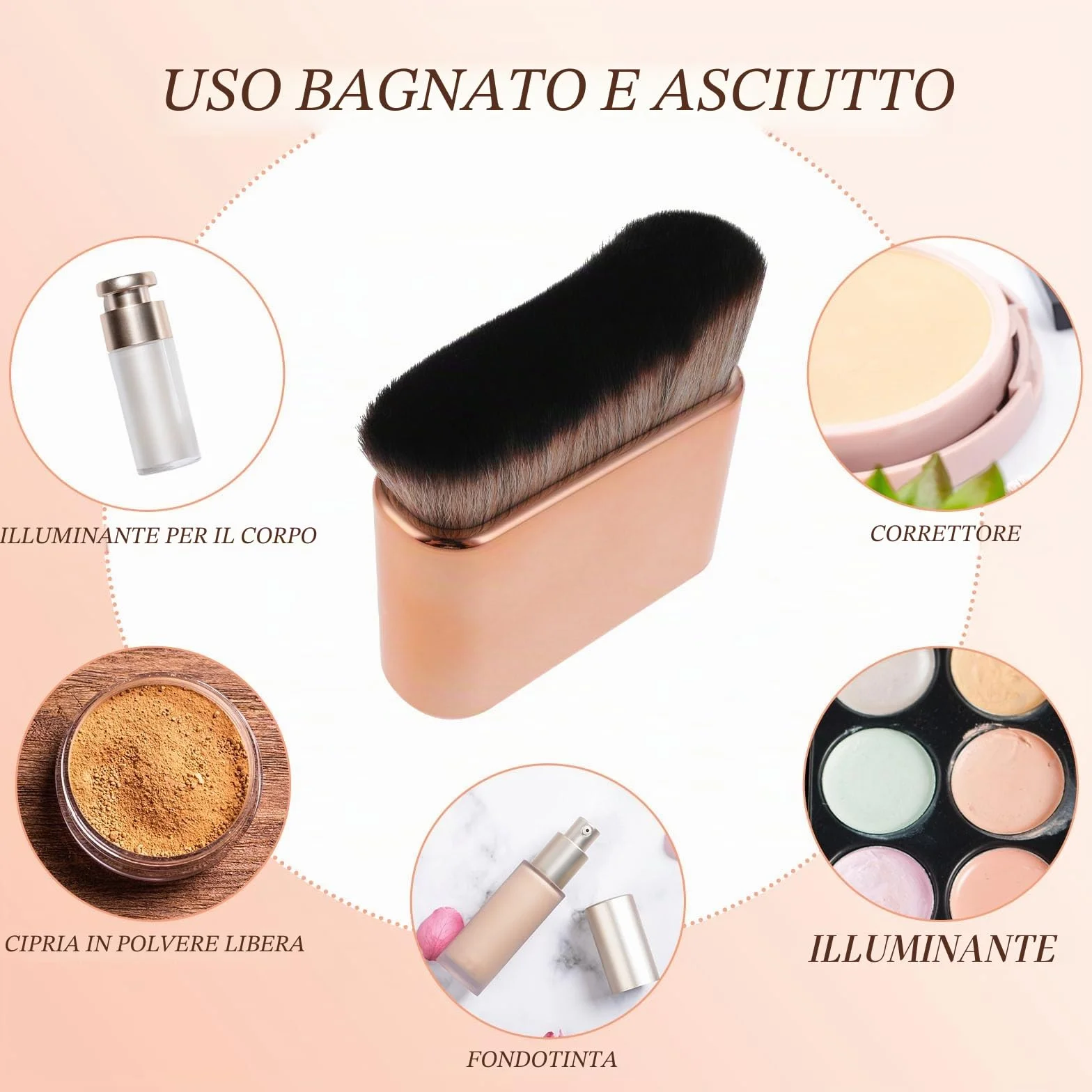Pennello per abbronzatura, pennelli per il trucco del corpo, pennello autoabbronzante Kabuki, pennelli per fondotinta, miscele di trucco e applicatore per abbronzatura per corpo e gambe, per