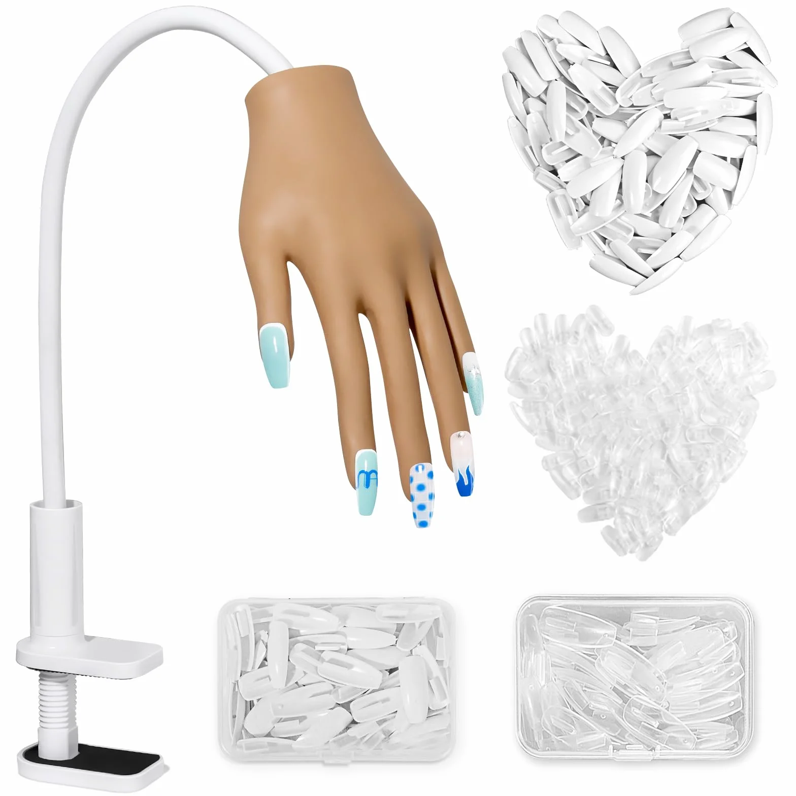 Mano Finta per Ricostruzione Unghie Set: Flessibile Mano per Pratica Unghie | Mano Finta per Unghie con 200 Pezzi Punte per Unghie per Principianti Salone Casa