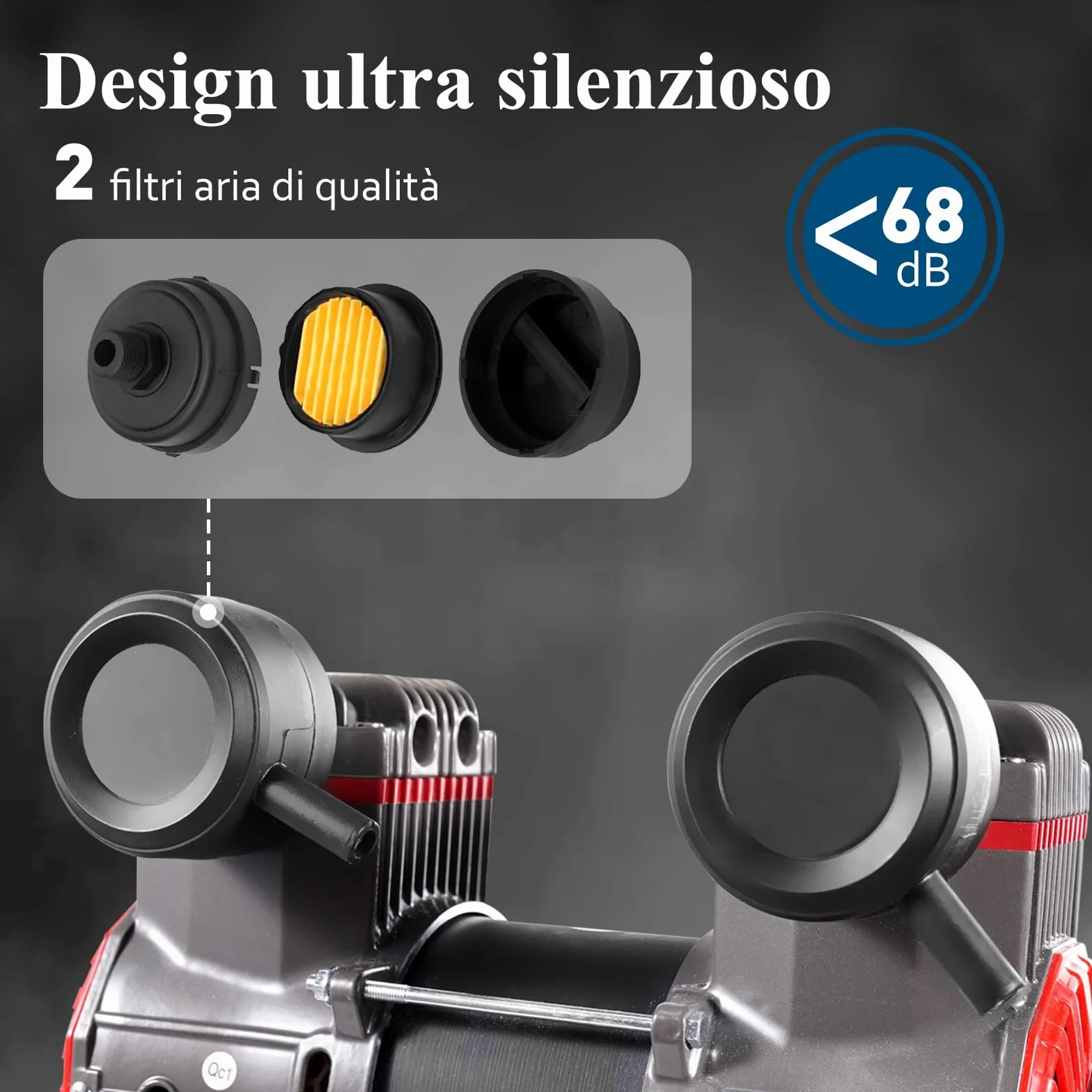 HYCHIKA Compressore Aria Silenziato 24 litri 8 Bar 230V-240V 1100W Senza Olio