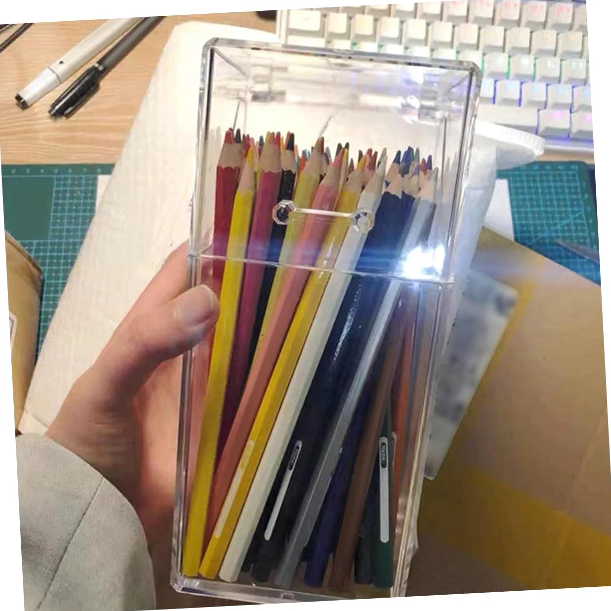 2 Pezzi Organizer in Acrilico Trasparente con Contenitori Pennelli e Cosmetici Resistenti Allacqua Capacità Ampia per Scrivania e Spazi Ordinati