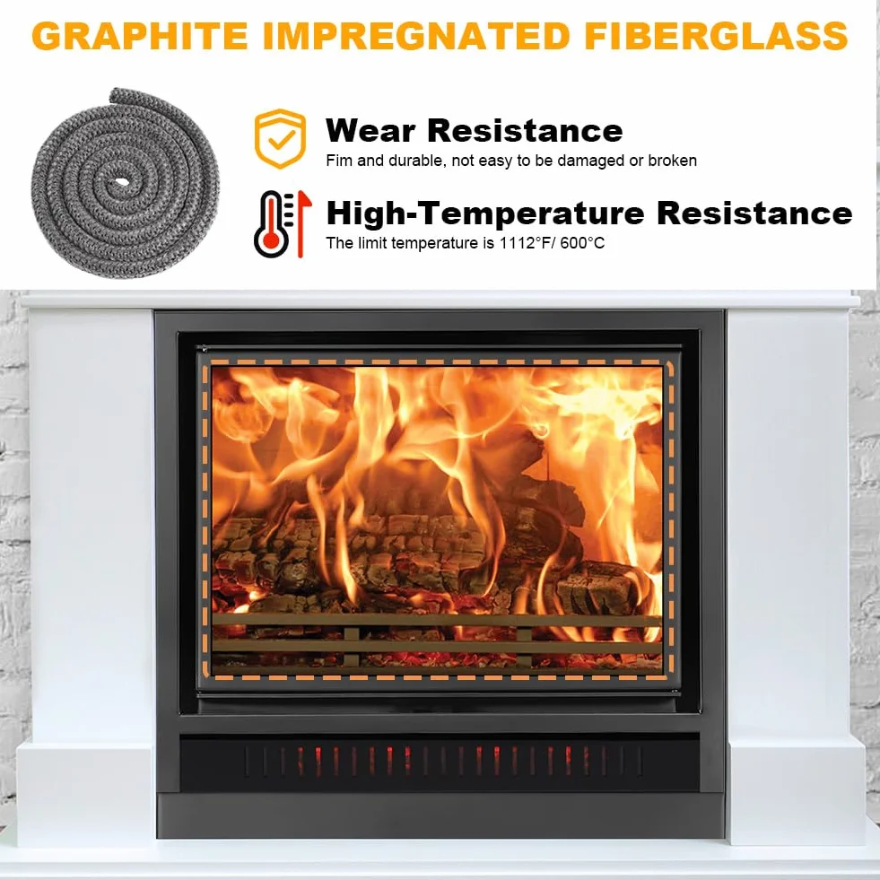 Flintronic Nastro Isolante in Fibra per Stufa, Guarnizione Ignifuga Alta Temperatura, per Stufe e Camino, Φ16mm x 2.5m, Grigio
