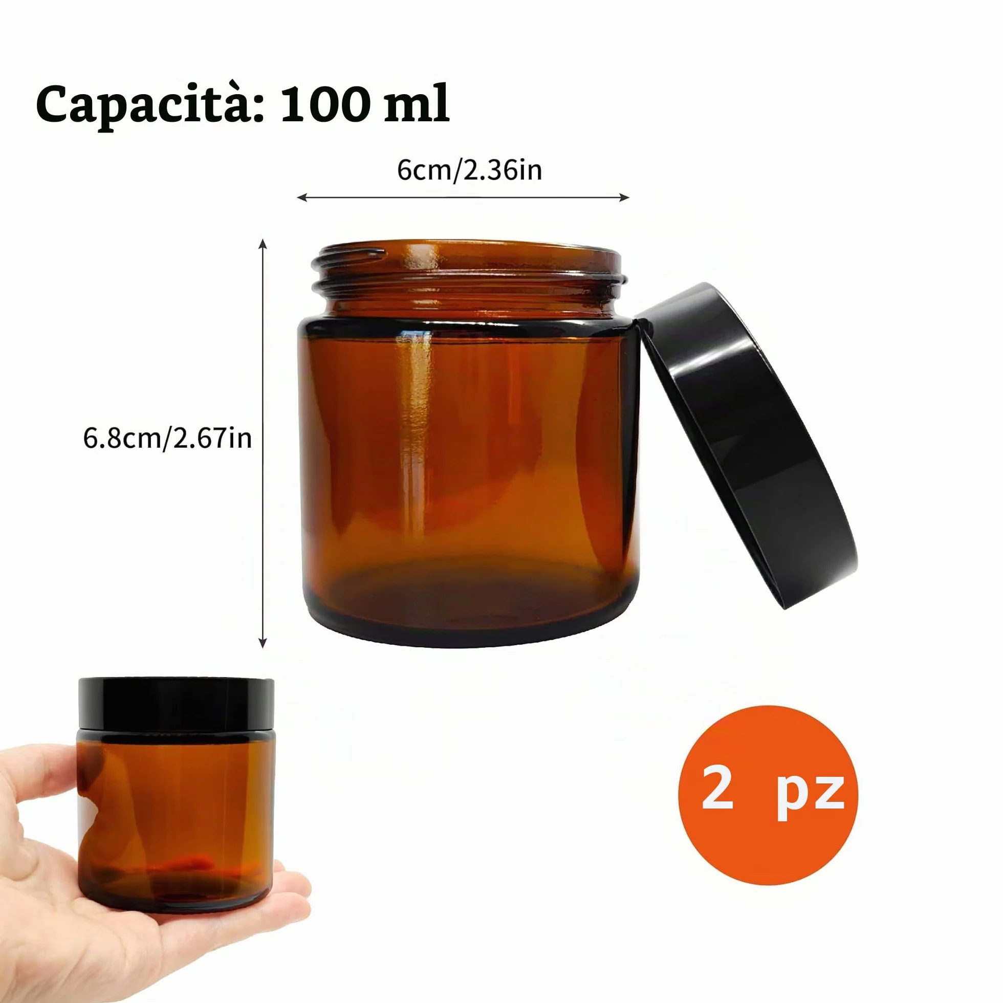 Set di 2 Vasetti in Vetro Ambrato da 100 ml con Coperchio a Vite, Contenitori Multiuso per Cosmetici, Creme, Oli Essenziali, Protezione UV, Perfetti per Viaggio e Conservazione Domestica