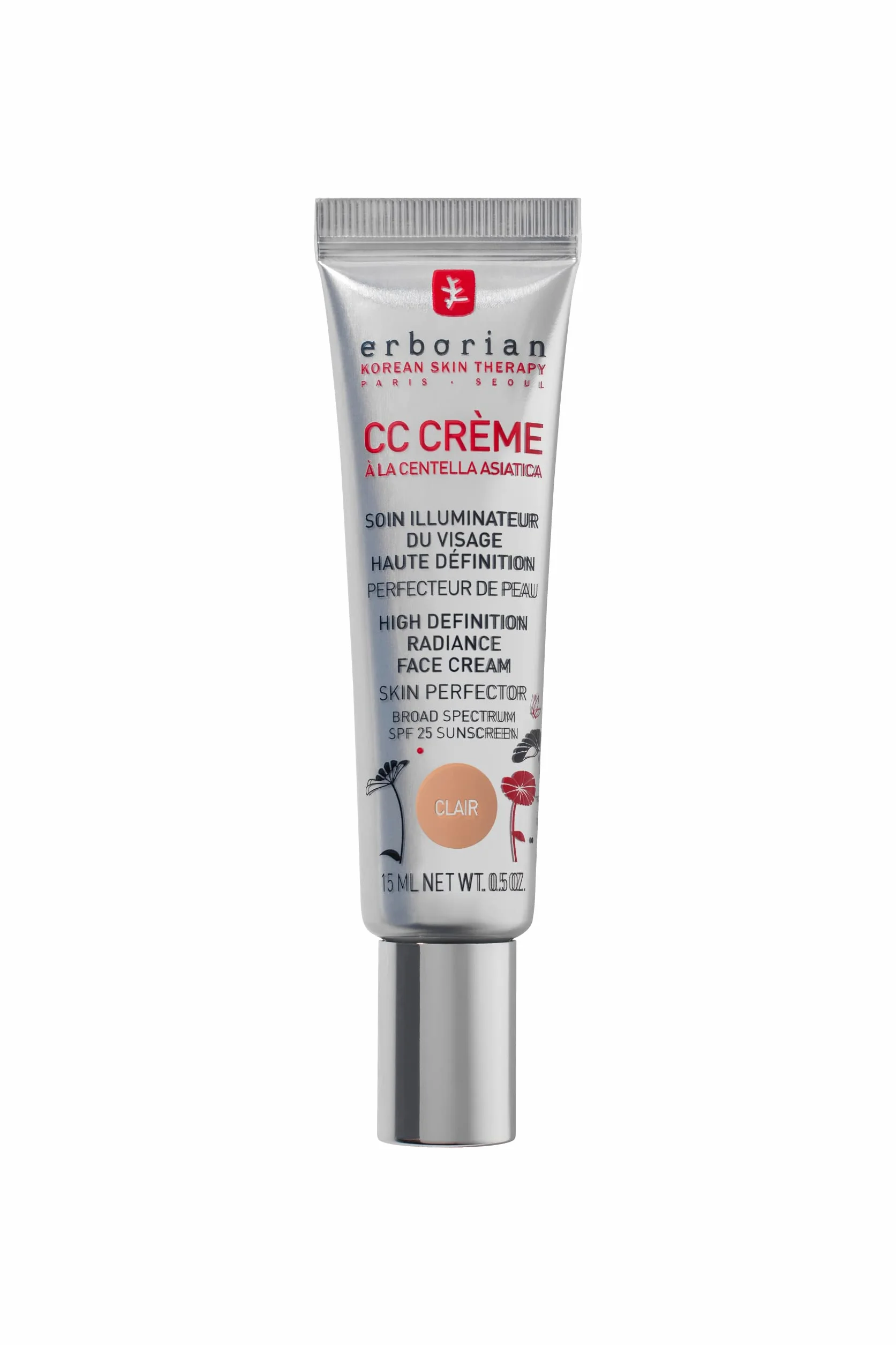 Erborian - CC Crème alla Centella Asiatica - Trucco e Trattamento Illuminante Colorito Alta Definizione per Viso - Protezione Solare SPF 25 - Trattamento Cosmetico Coreano