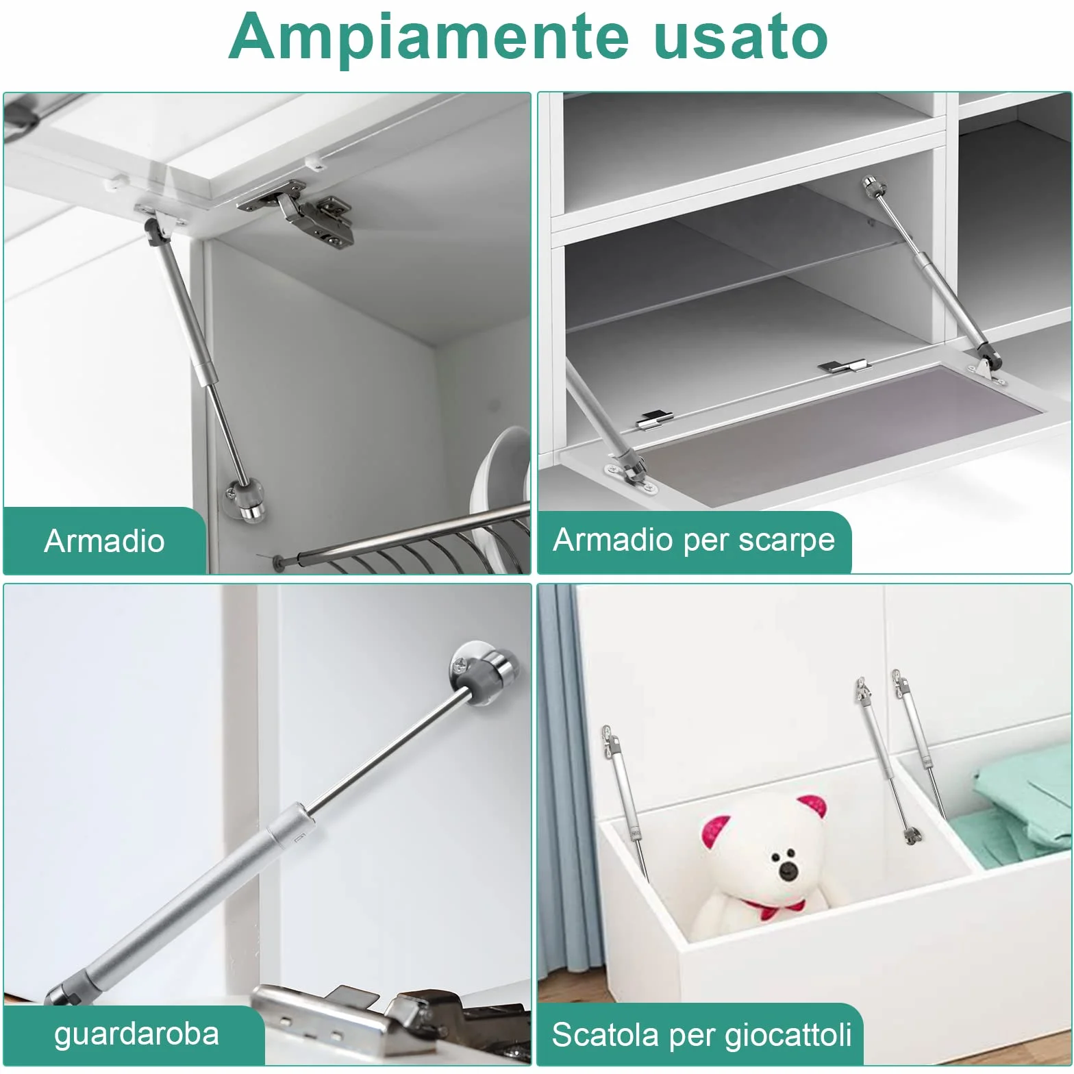 Ammortizzatori Molle a Gas per Ante Cucina 100N Pistoni 4 Pezzi Argento