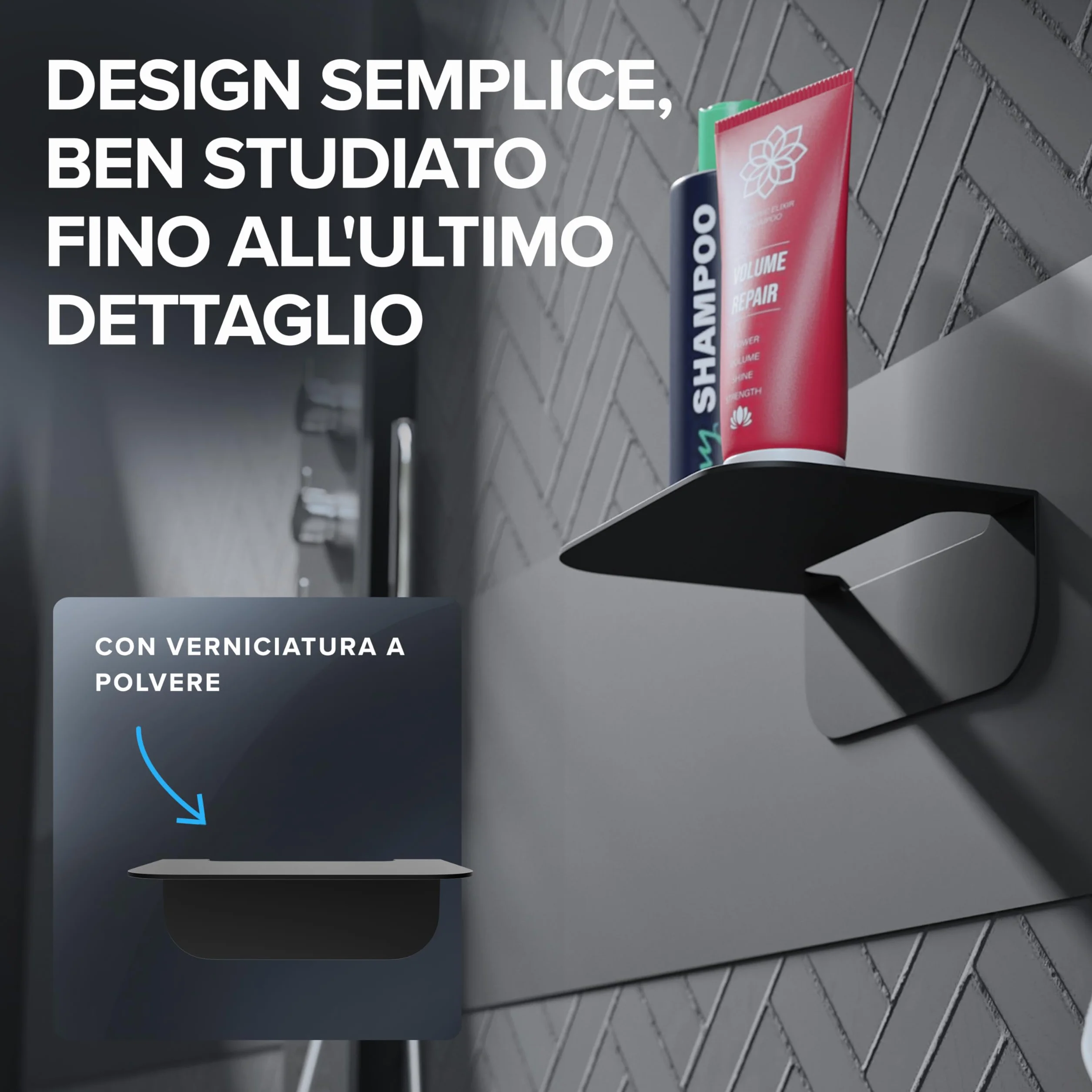 Mensola da bagno in acciaio inox nero opaco senza foratura Ovimar Gimsoya