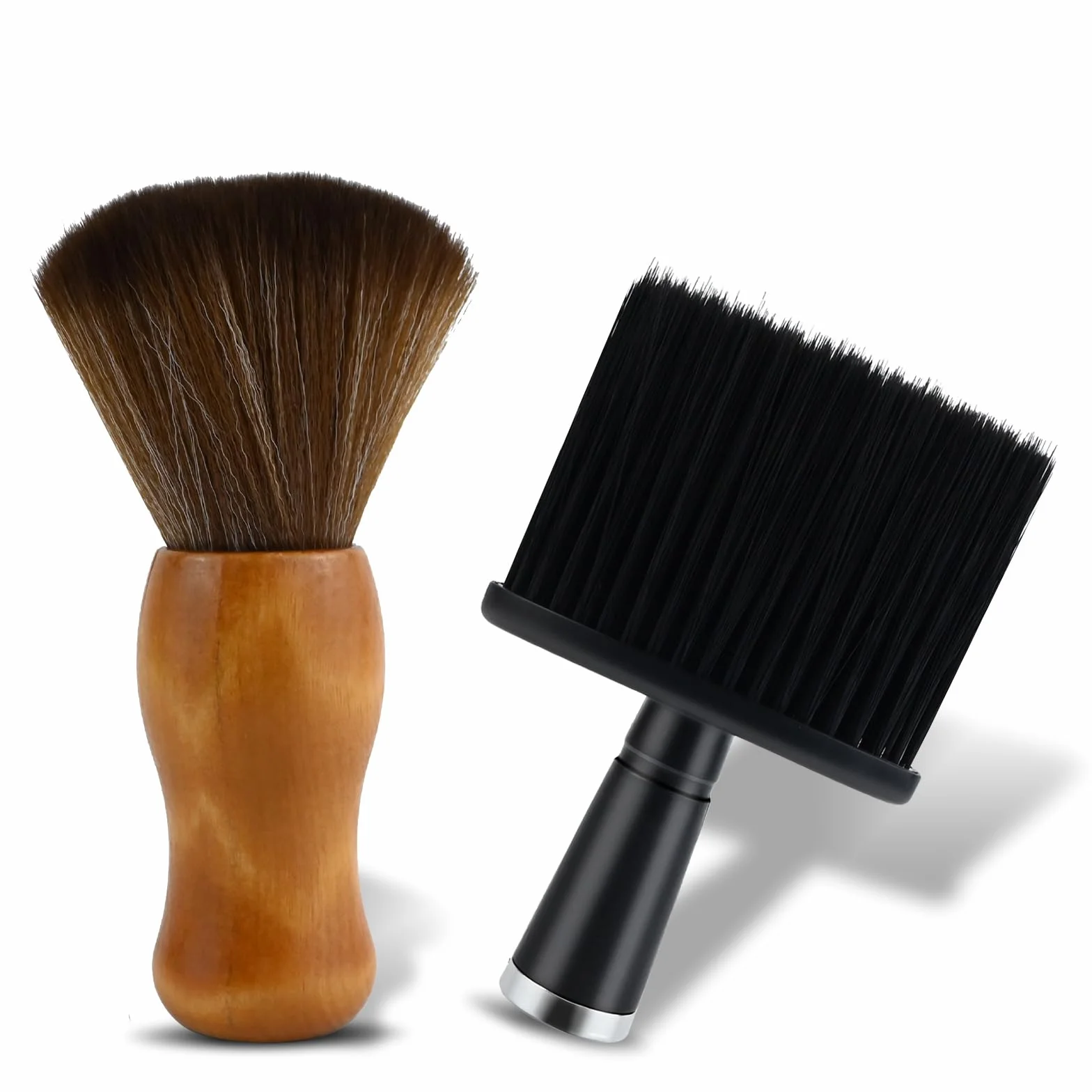 VINEST 2 Pezzi Pennello Parrucchiere Barber Shop, Barber Collo Spazzola con Manico in Legno Massiccio, Nero Pennello da Parrucchiere per Salone, Pennello Pulizia per Togliere i Residui di Capelli