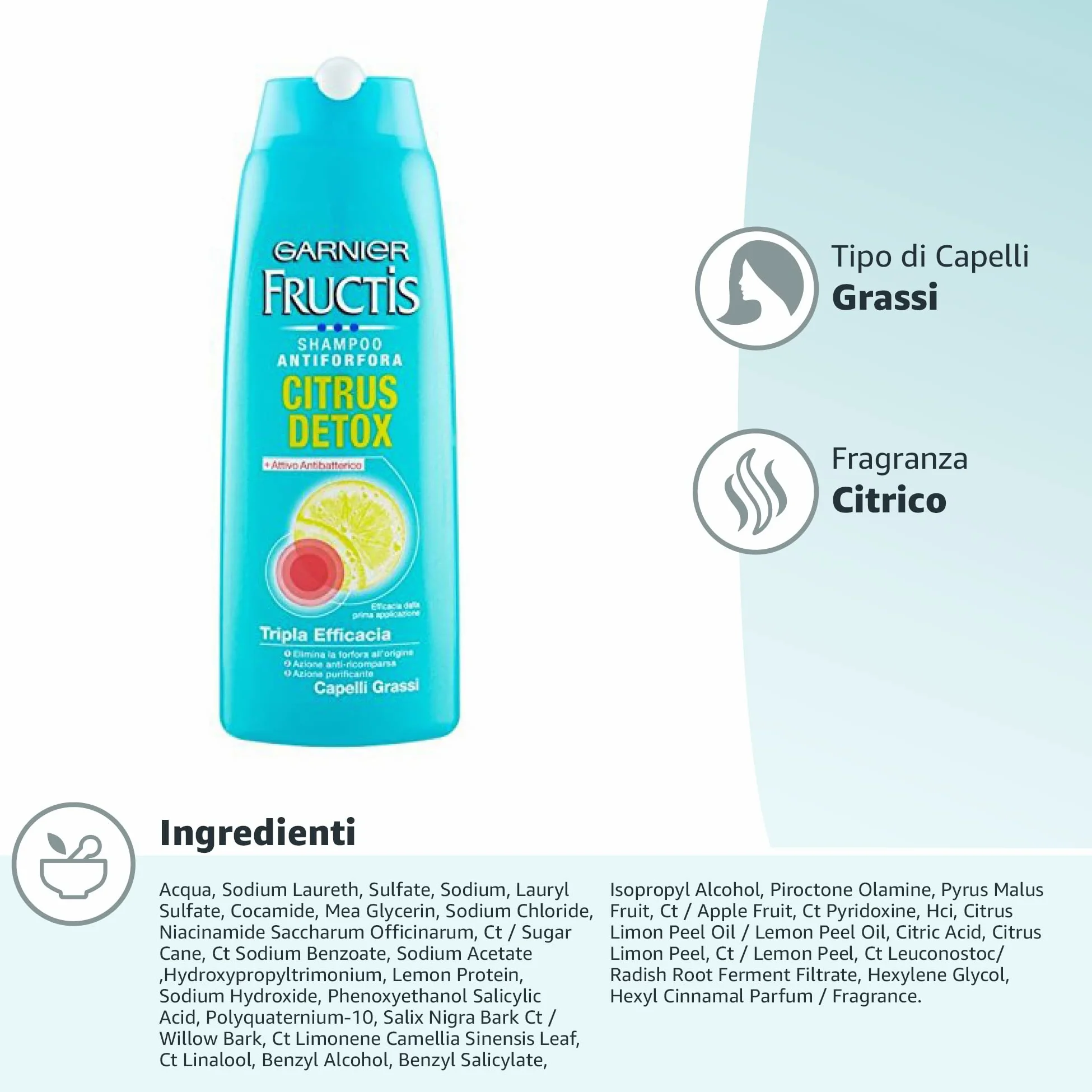 Garnier Multi Pack Shampoo Fructis Antiforfora Citrus Detox, Antiforfora e Antibatterico, 250 ml, Confezione da 12