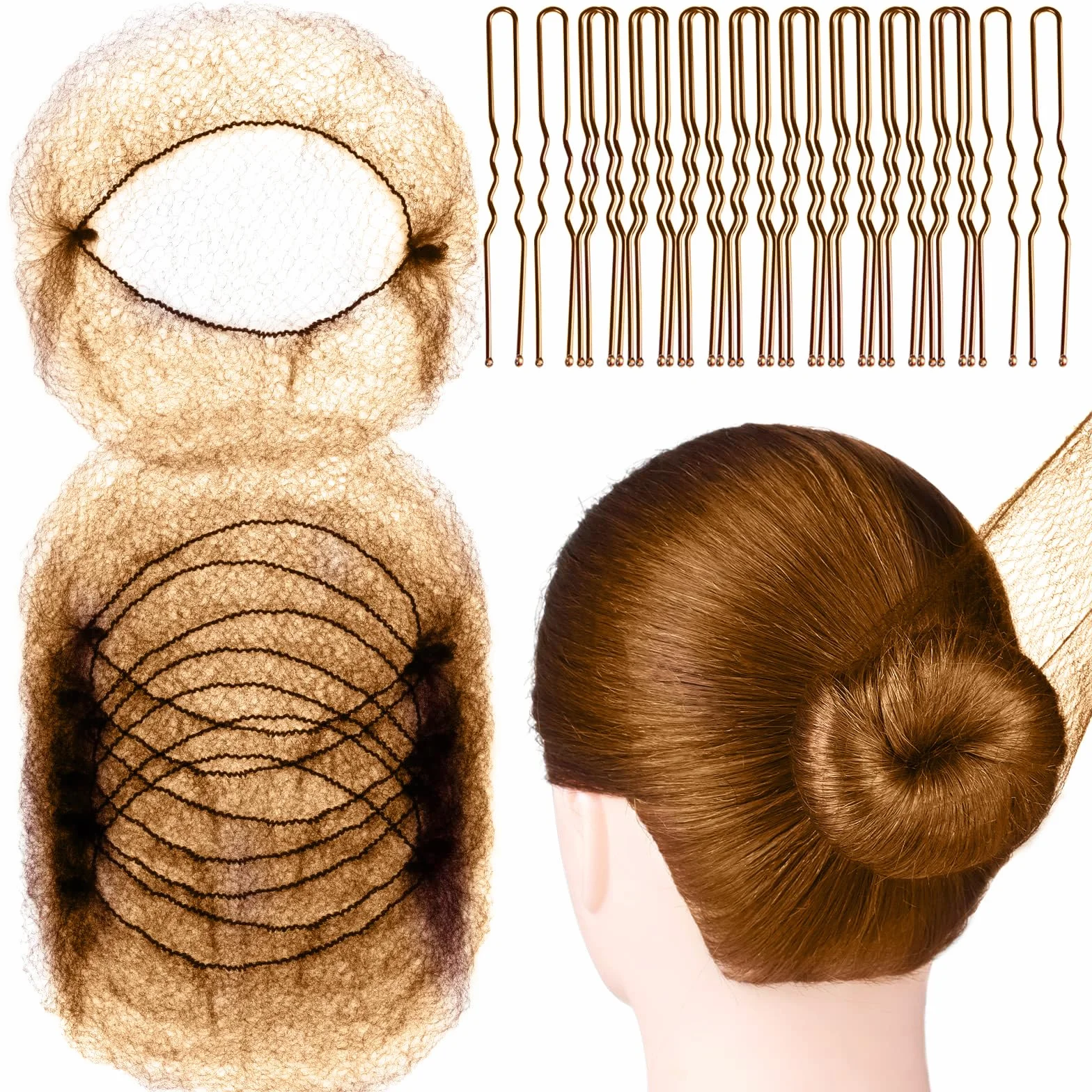 20 Pezzi Retina per Capelli Chignon, con 40 Forcine per Capelli Forma U,Retine Per Capelli Chignon Set, Chignon Bambina Per Capelli,per Capelli per Cameriera Infermiera Hostess,Braun