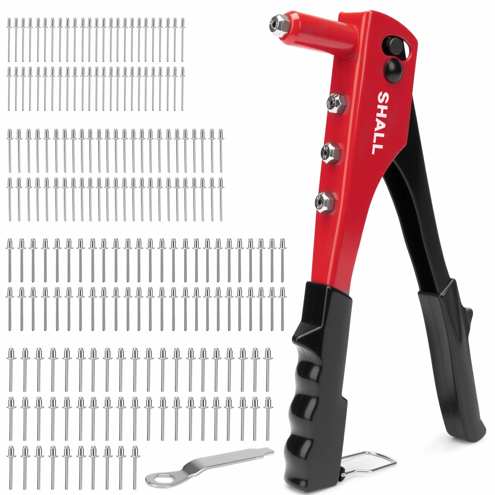 SHALL Set Rivettatrice Manuale 4 in 1 200 Rivetti 4 Misure 2,4-4,8 mm
