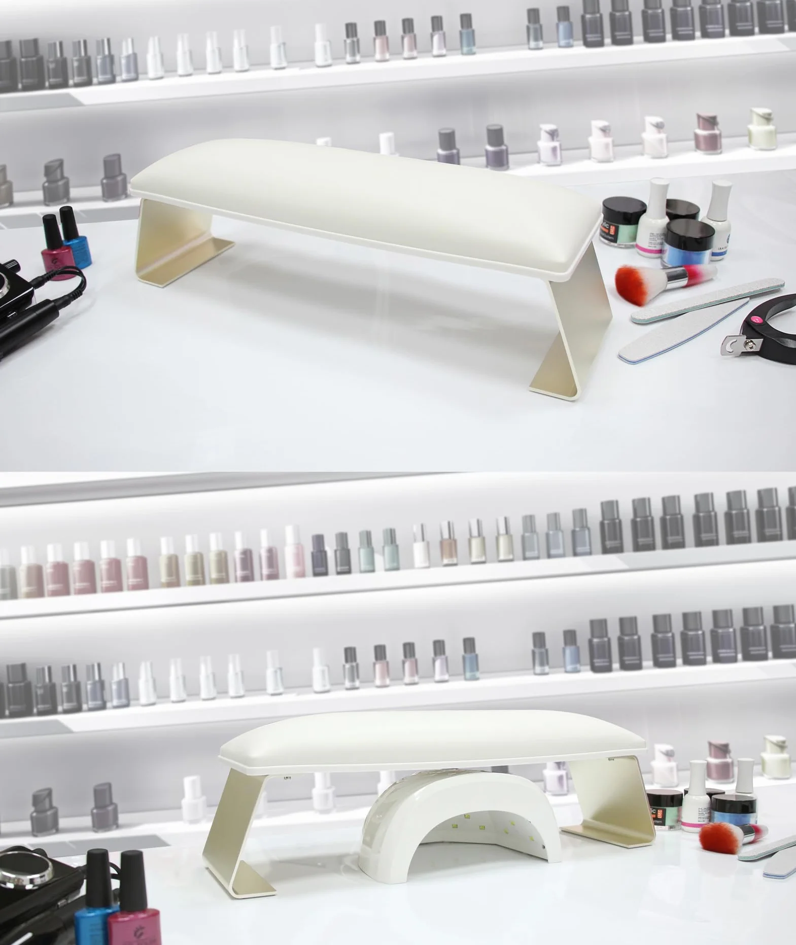Poggiamano per Unghie Manicure, Cuscino per Manicure Piedi Cuscino per Unghie Poggiabraccia per Unghie Nail Art, con Staffa in Lega di Alluminio (Bianco)