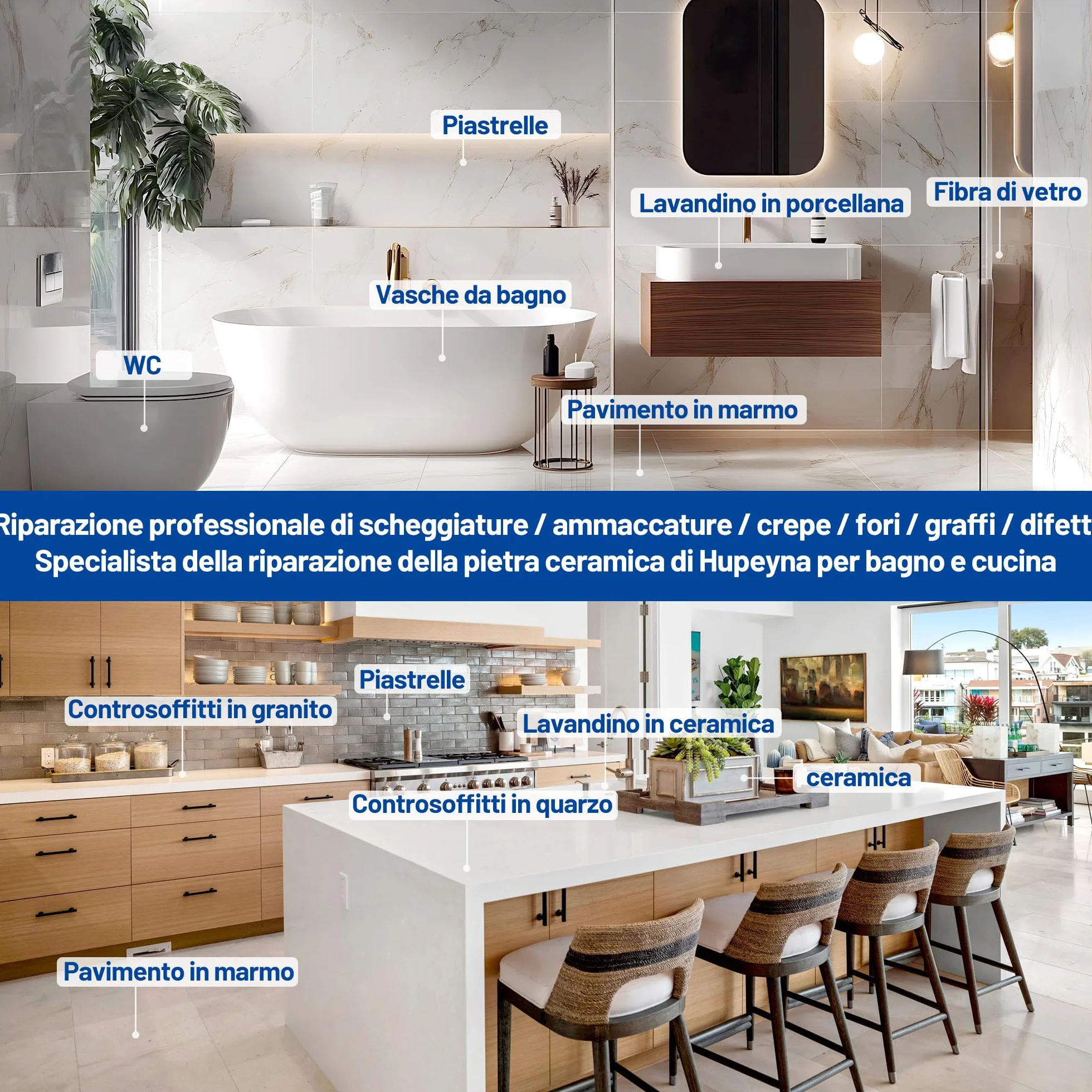 Kit Riparazione Vasca da Bagno Piastrelle Ceramica Acrilico - Multicolore