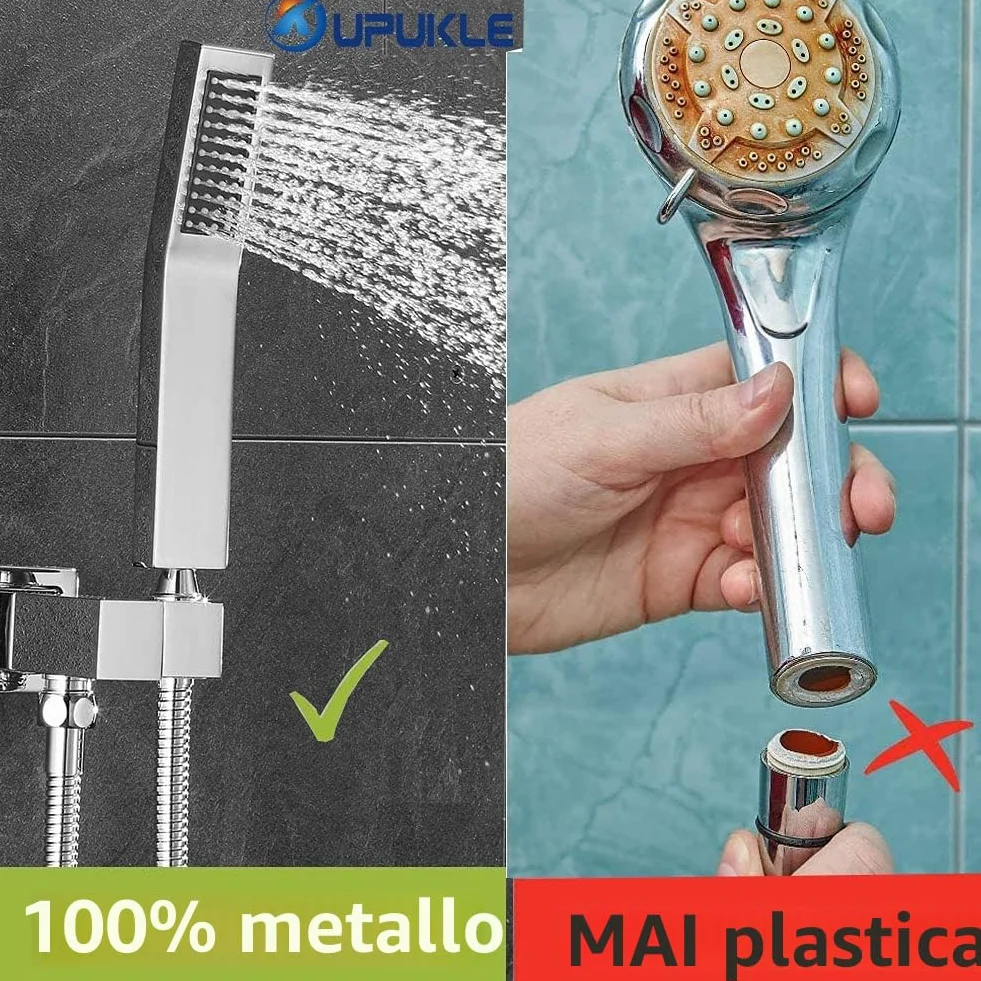 Soffione Doccia a Risparmio Idrico Alta Pressione Ottone Cromato Argento Anticalcare