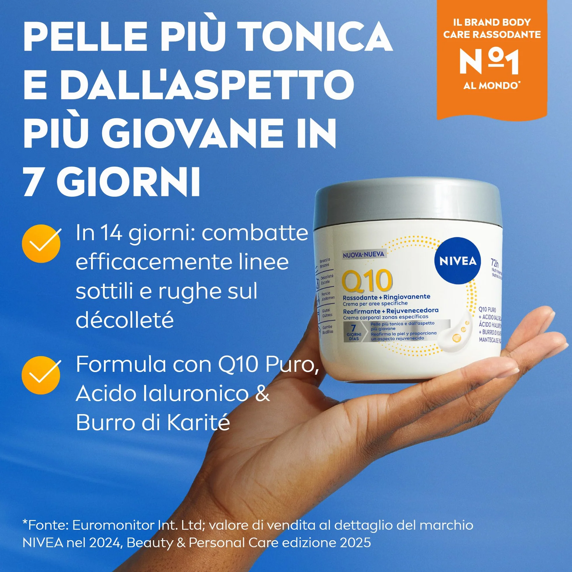 NIVEA Q10 Rassodante + Ringiovanente Aree specifiche 400 ml, Crema rassodante corpo con Coenzima Q10 e Acido Ialuronico, Crema idratante corpo 72h tonificante per seno, braccia, pancia, glutei e gambe