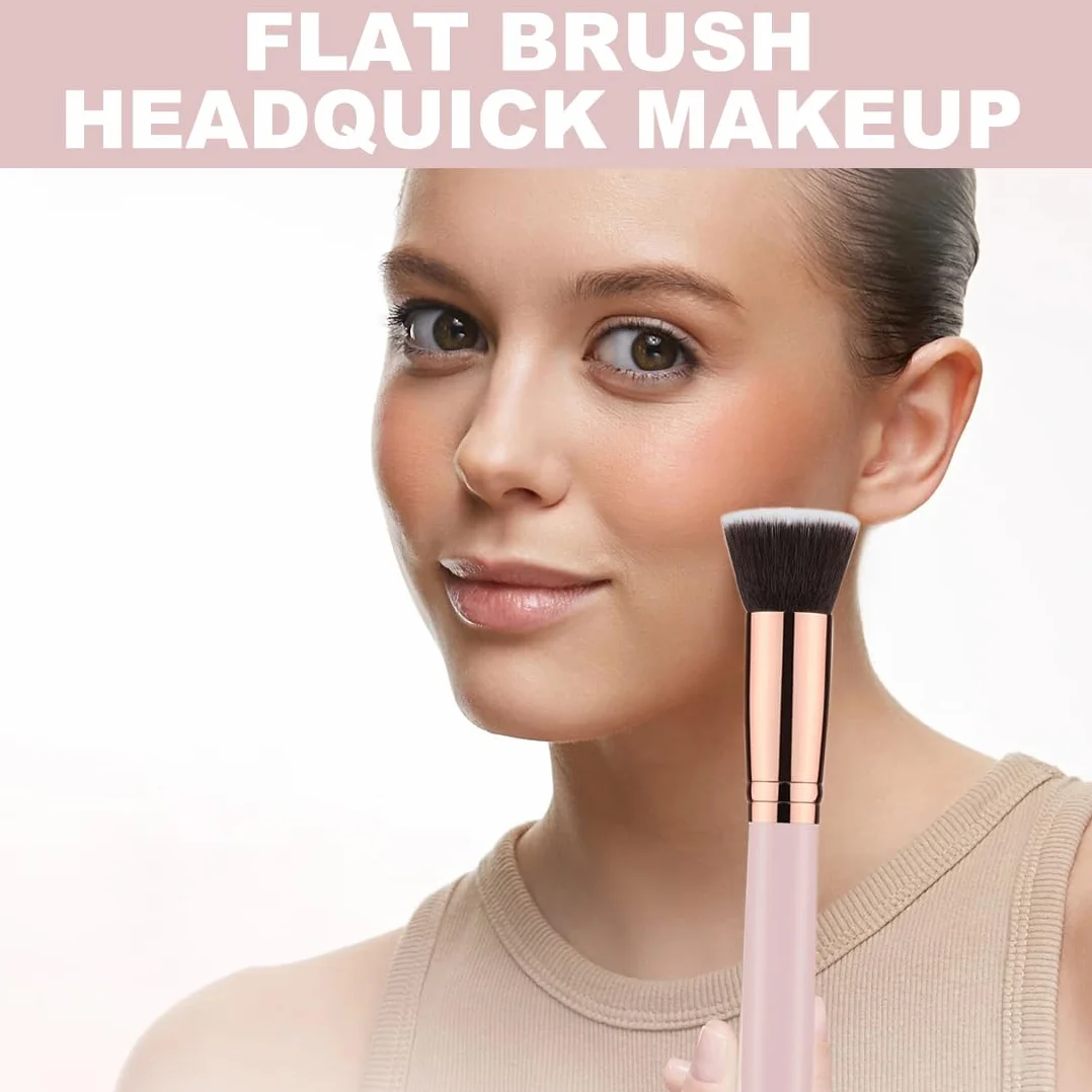 2 Pezzi Pennello Fondotinta, Pennelli Trucco con Punta Piatta per Lucidare, Applicare Fondotinta, Arrossire, Contouring Creme