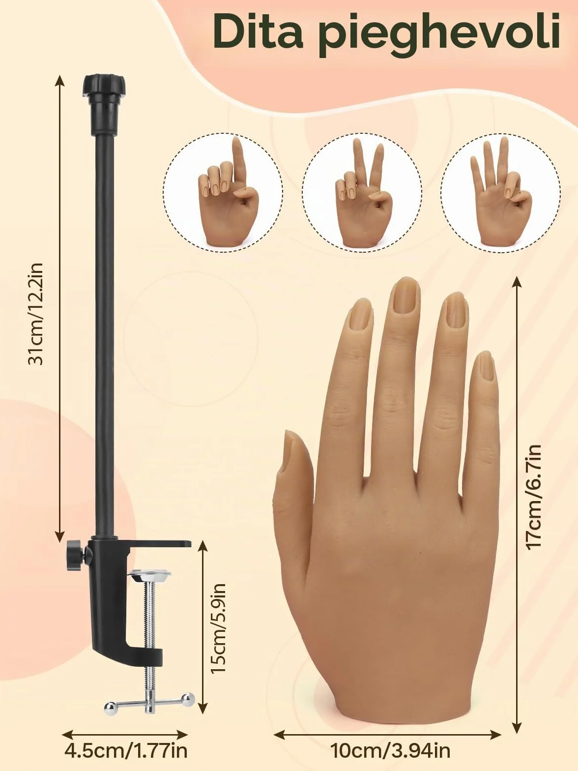 Mano Finta per Ricostruzione Unghie: Silicone Mano Pratica - Flessibili Mano Finta per Unghie - Mani Finte con 240 Pezzi Tip Unghie