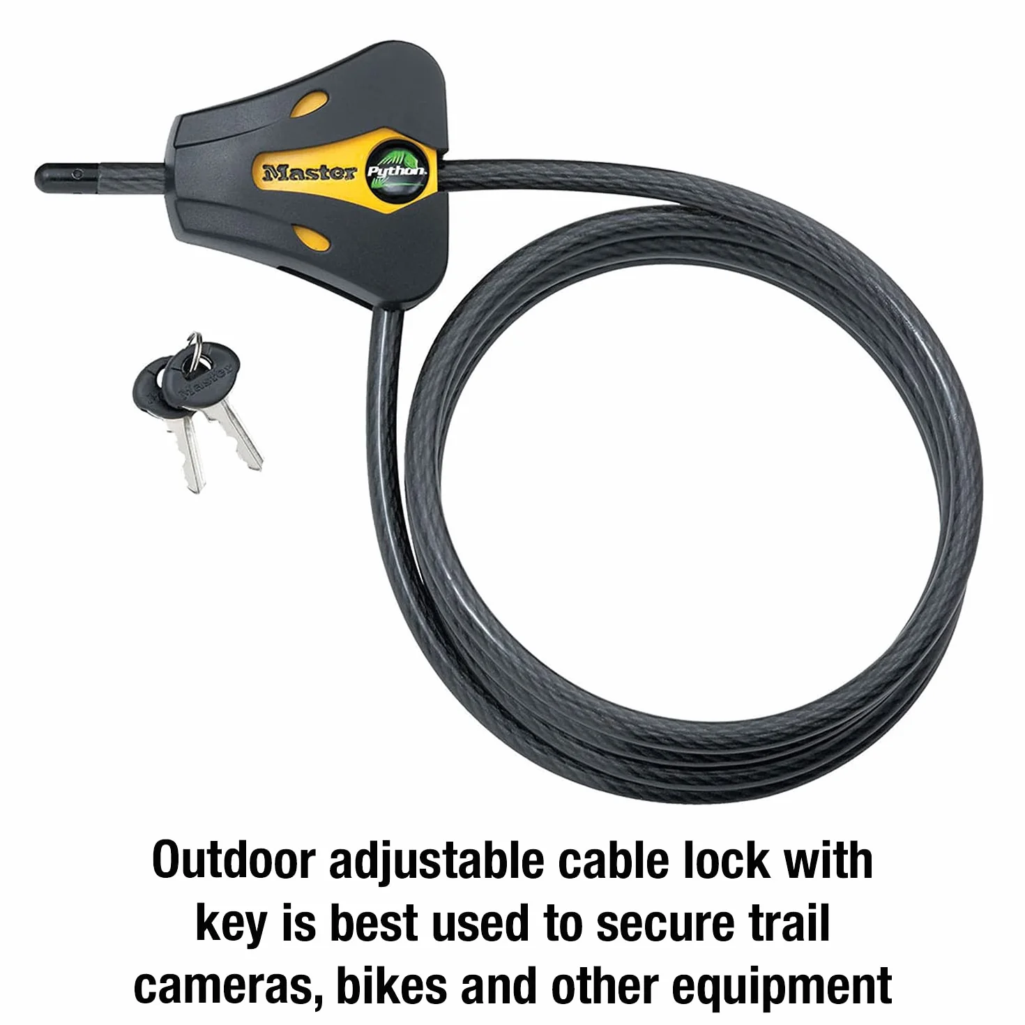 Master Lock Lucchetto a Cavo Python Regolabile con Chiave 1,8 m 8419DPF Nero Giallo