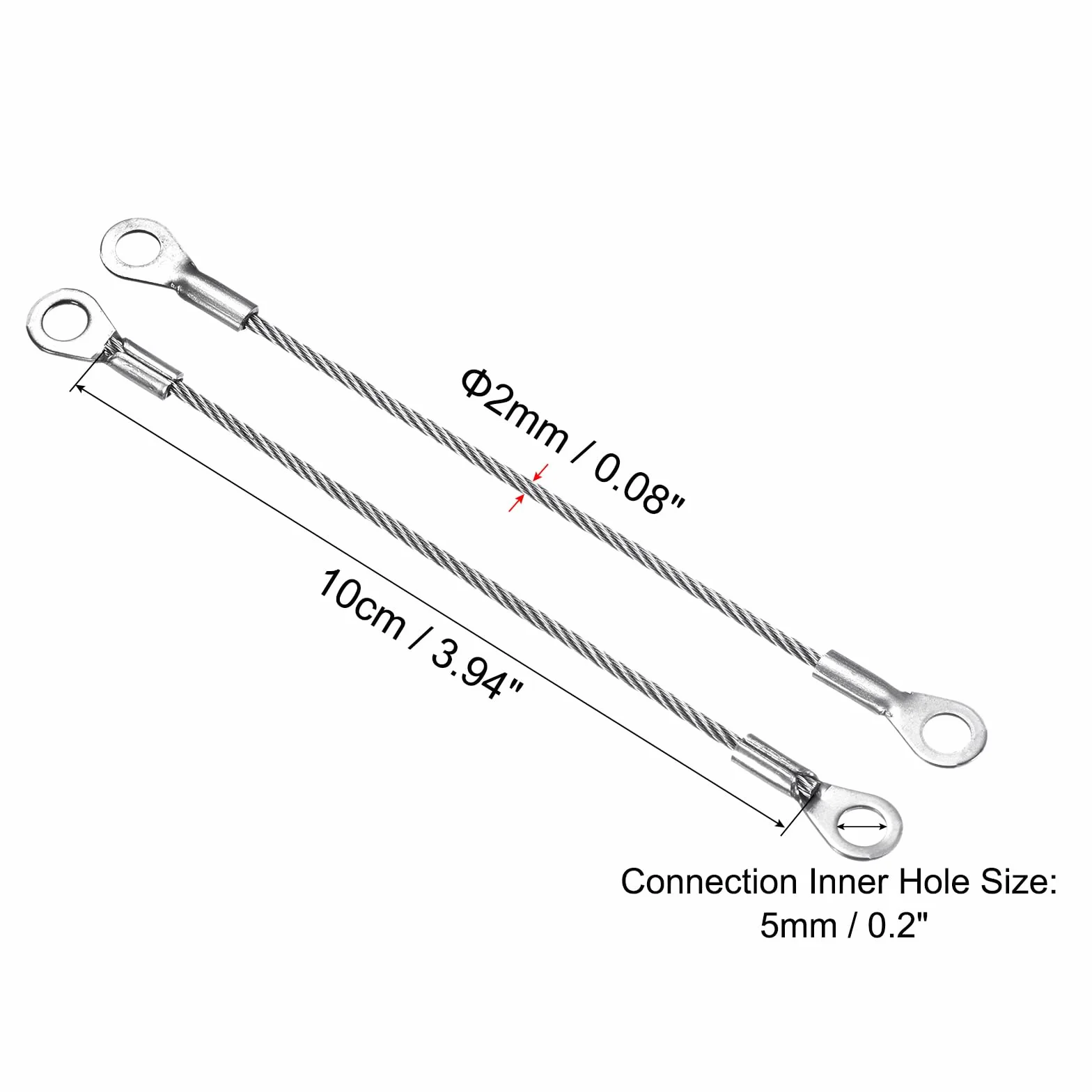 PATIKIL Acciaio Inossidabile Cavo di Sicurezza 2mmx10cm 6pz Occhielli Terminati Filo Corda per Valigie