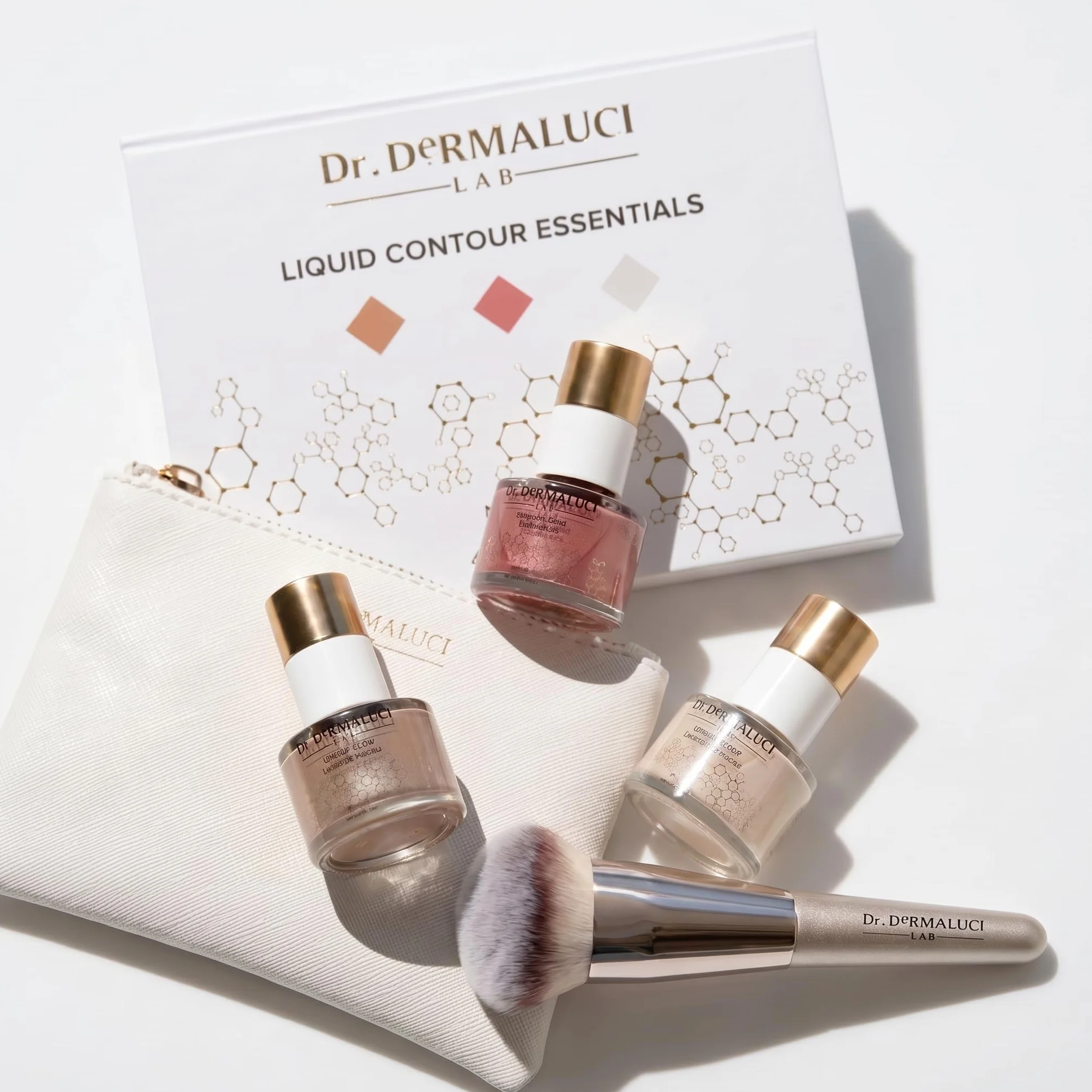 Dr. Dermaluci Lab Kit Contouring Viso - Blush Liquido + Illuminante Viso + Skin Perfector - Make Up Trucchi, Bronzer, Pelle Sensibile, Idee Cofanetto Regalo Donna, Made in Italy