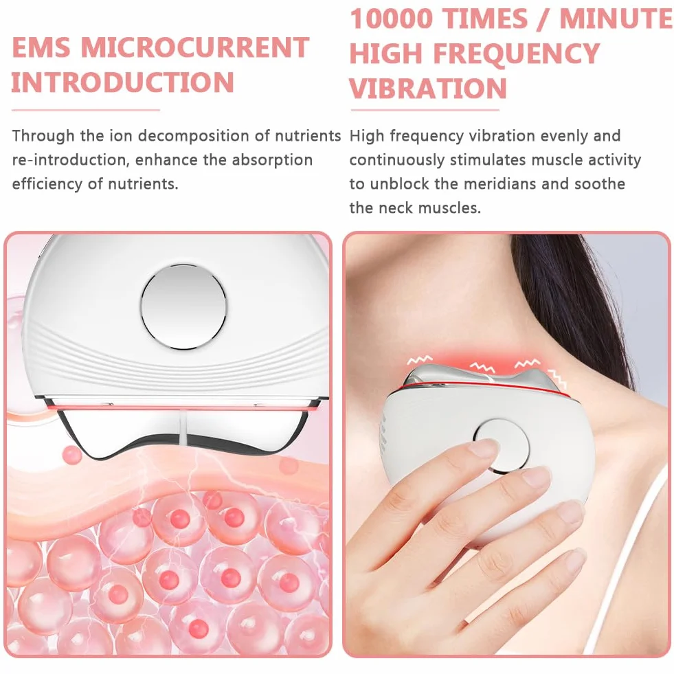 Dispositivo di Bellezza Antirughe, Strumenti Gua Sha per il Viso con Vibrazione e Calore, Massaggiatore Viso con Luce Rossa Blu viola, Guasha Viso per Antirughe Antietà, Lifting Viso