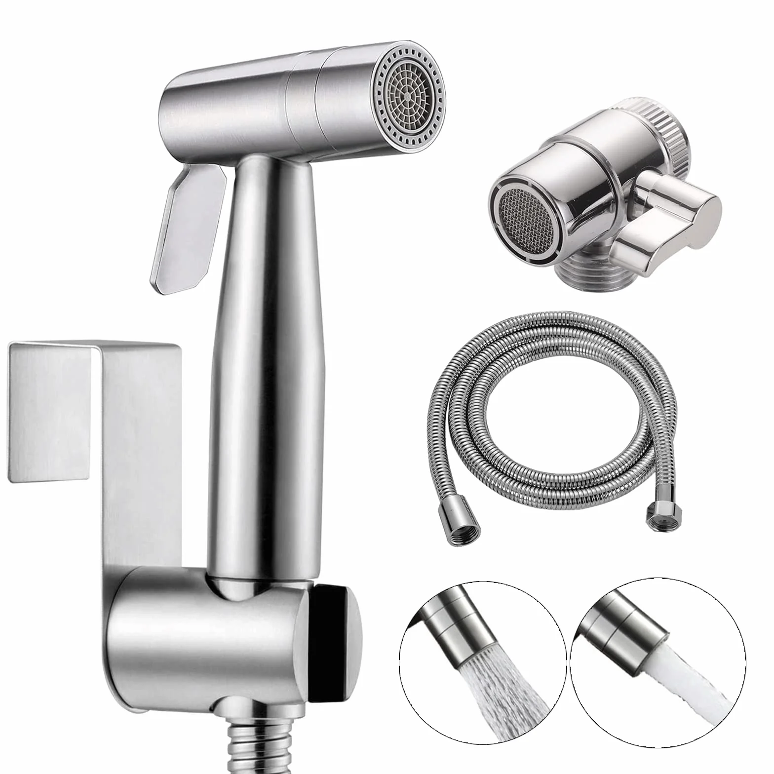 Bidet Portatile Kit Doccetta Spruzzatore WC Acciaio Inossidabile Deviatore 2 Vie Tubo 1,5m Supporto
