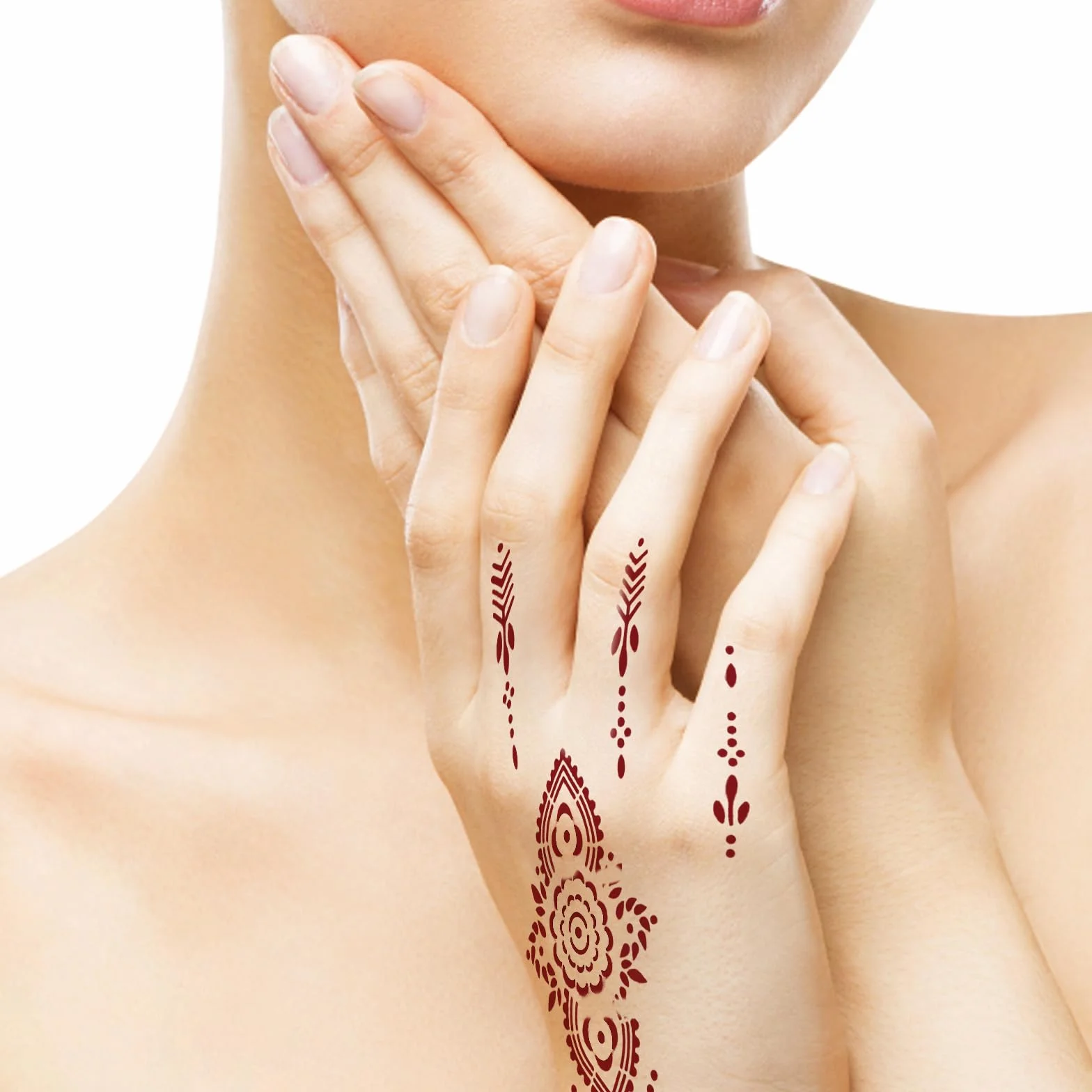 Henné Set con 10 bottiglie di inchiostro, 67 stencil e stencil per henné a mano, kit per pittura fai da te, tatuaggi temporanei per tatuaggi creativi