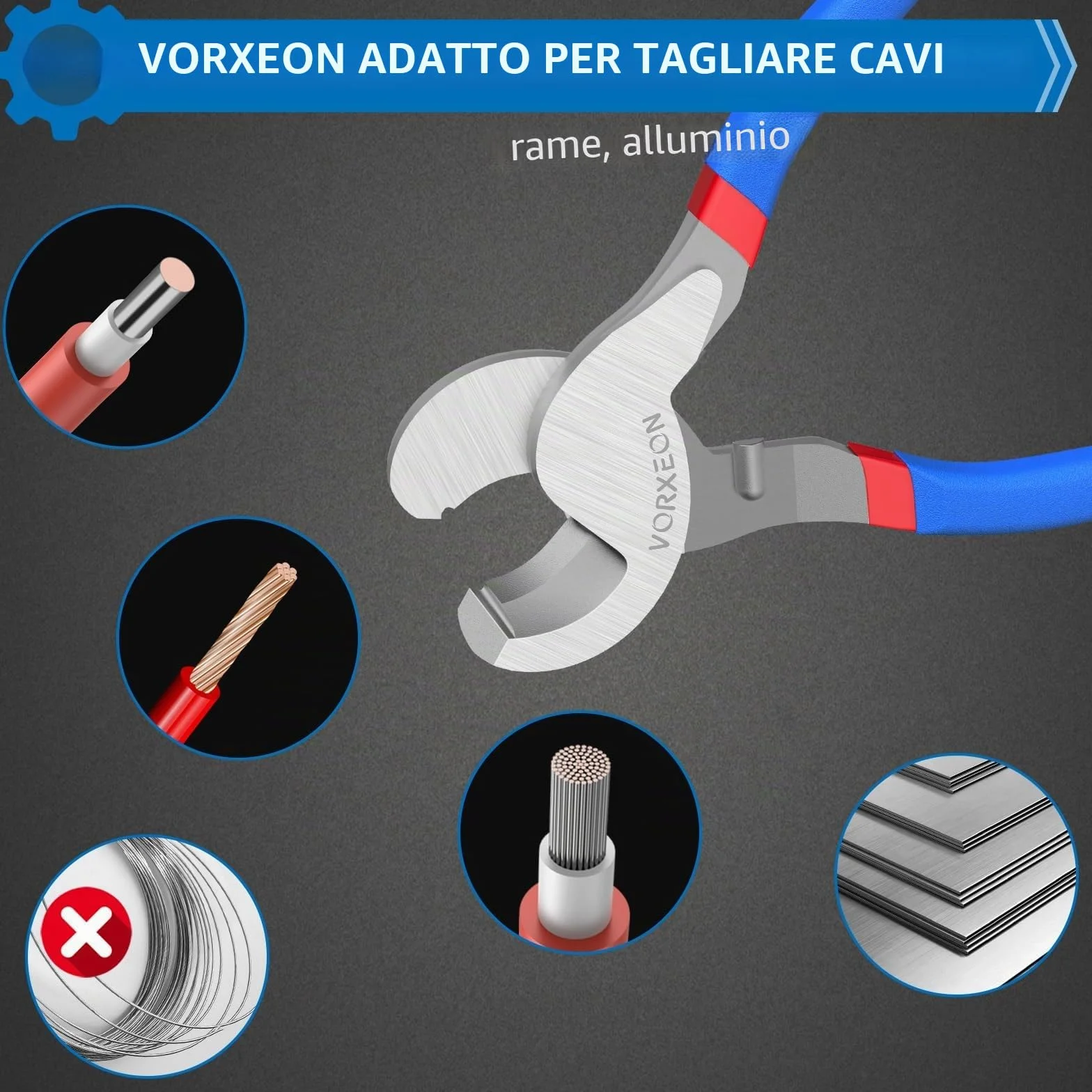 Tagliacavi 240mm, Wire Cable Cutters Acciaio 55#, Utensili da Taglio per Cavi Alluminio e Rame 0-70mm²