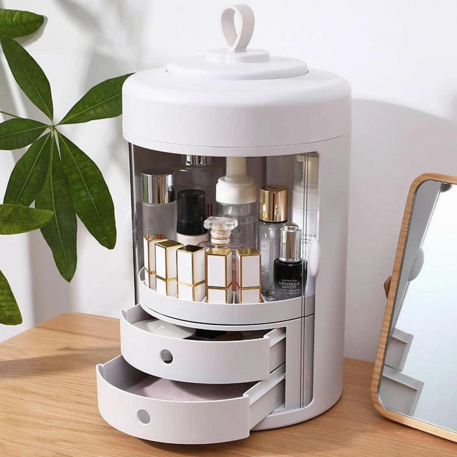 Casa Moda Cassetto Impermeabile Scatola portaoggetti Porta pennelli Desktop Gioielli in Acrilico Organizzatore cosmetico per la Cura della Pelle Grigio