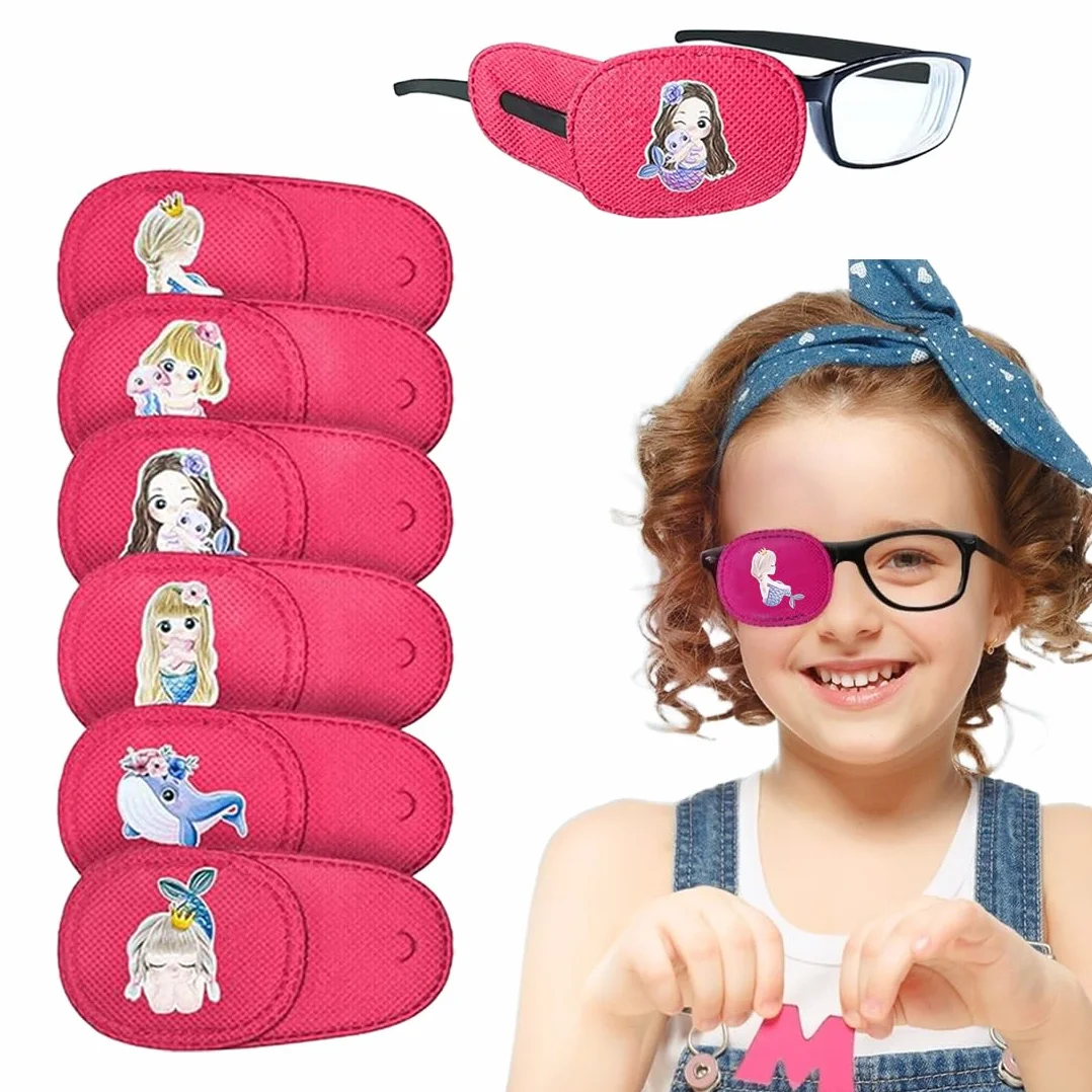 6 pezzi di benda occhio pigro bambini per occhiali, riutilizzabili bende oculari per bambini, adatti per l'occhio destro (per il trattamento di occhio pigro, ambliopia, strabismo, ecc.).