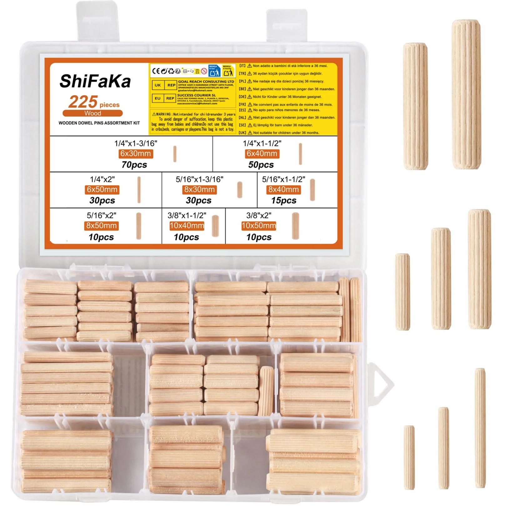 Tasselli Legno Conici Scanalati 6mm 8mm 10mm per Mobili Fai da te 225 Pz