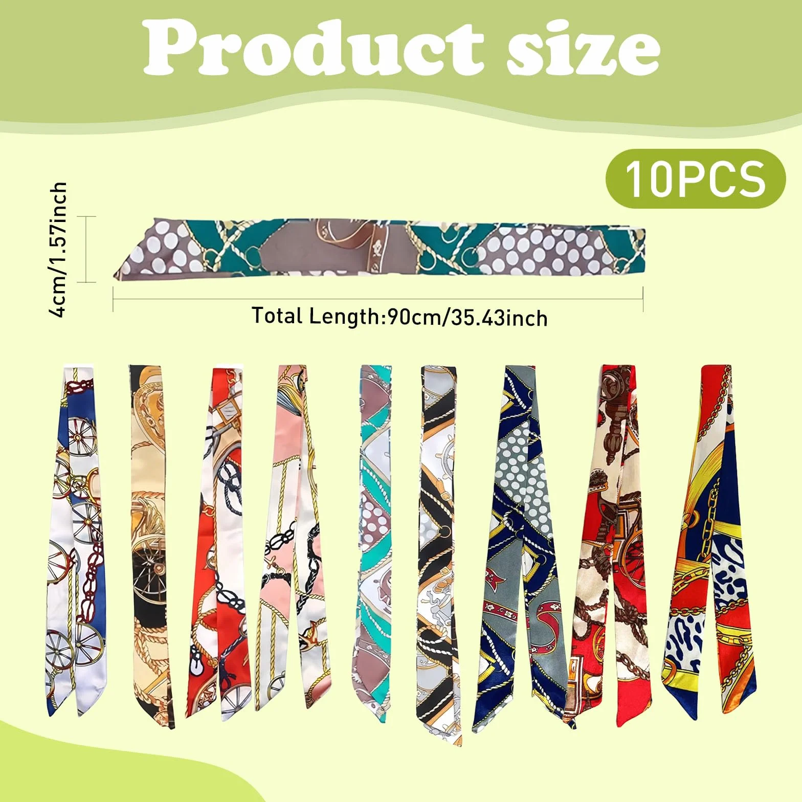 foulard da borsa donna 10 pezzi sciarpa raso seta elegante 90x4 cm accessori moda per capelli collo borsa regalo fashion