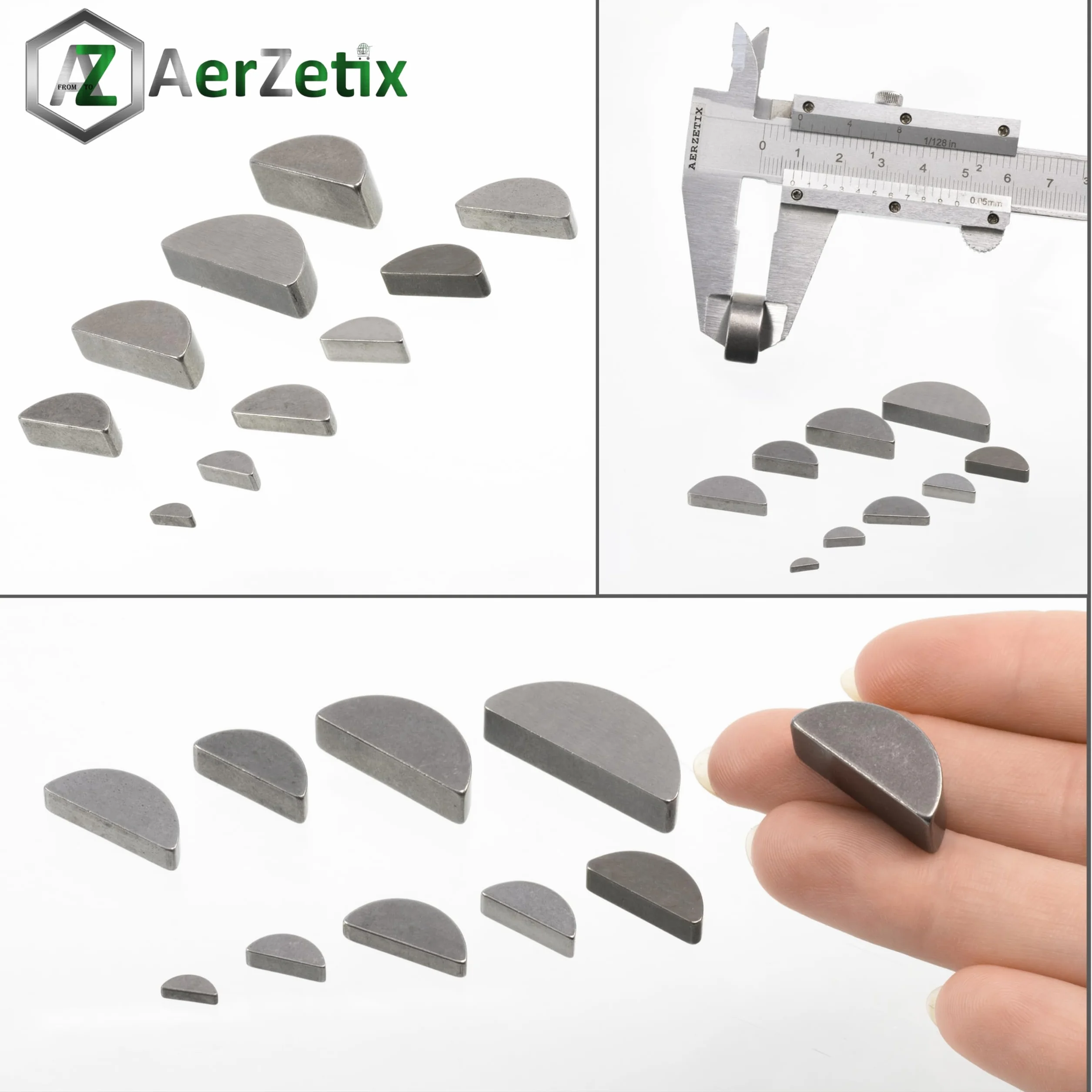AERZETIX C75992 Set di 2 chiavette a forma di mezzaluna 4x6.5x16mm acciaio
