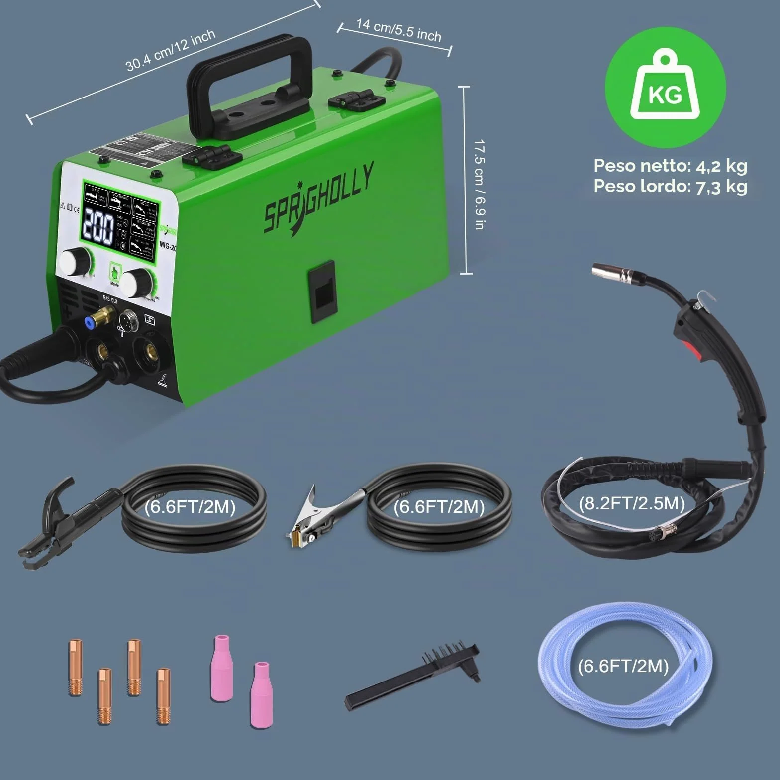 Saldatrice 5-in-1 200A 240V MIG/MAG Senza Gas MMA Lift TIG Inverter IGBT Display LED
