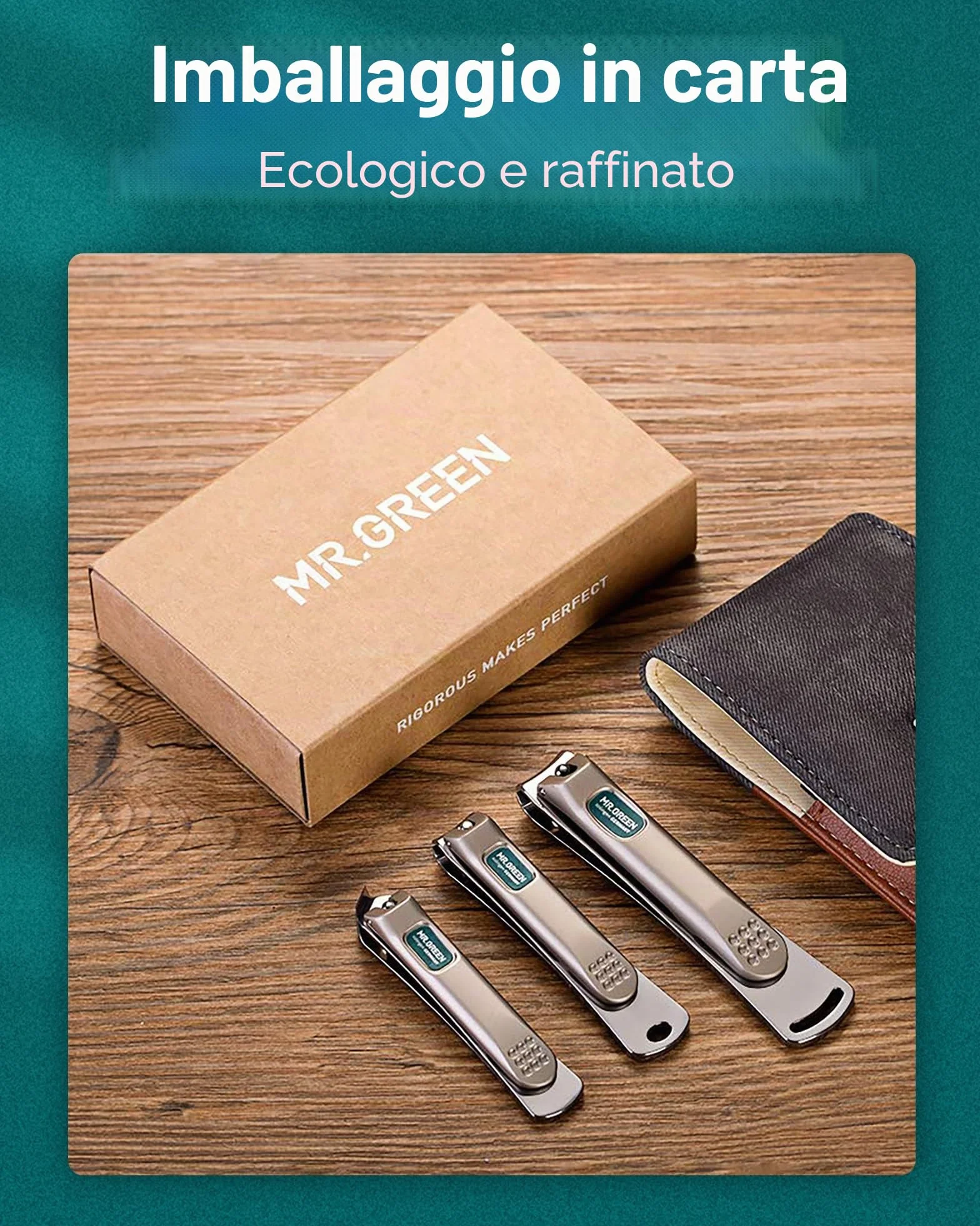 Set per Manicure e Pedicure - Kit di 3 Tagliaunghie Con Custodia in Pelle, Acciaio Inox Resistente, Inclinate - per Uomini e Donne
