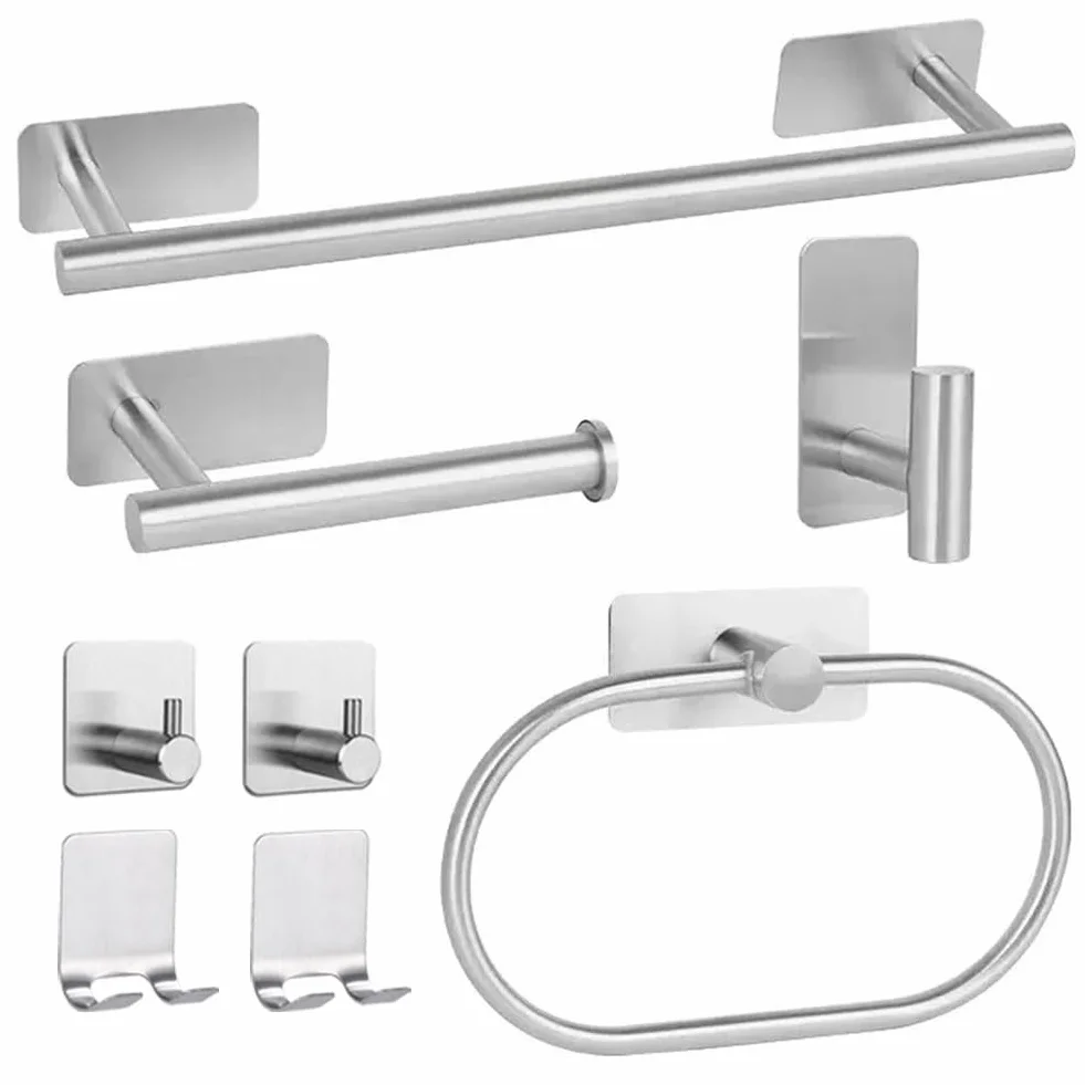 Set di Accessori da Bagno 8 Pezzi Porta Asciugamani Acciaio Inossidabile Argento