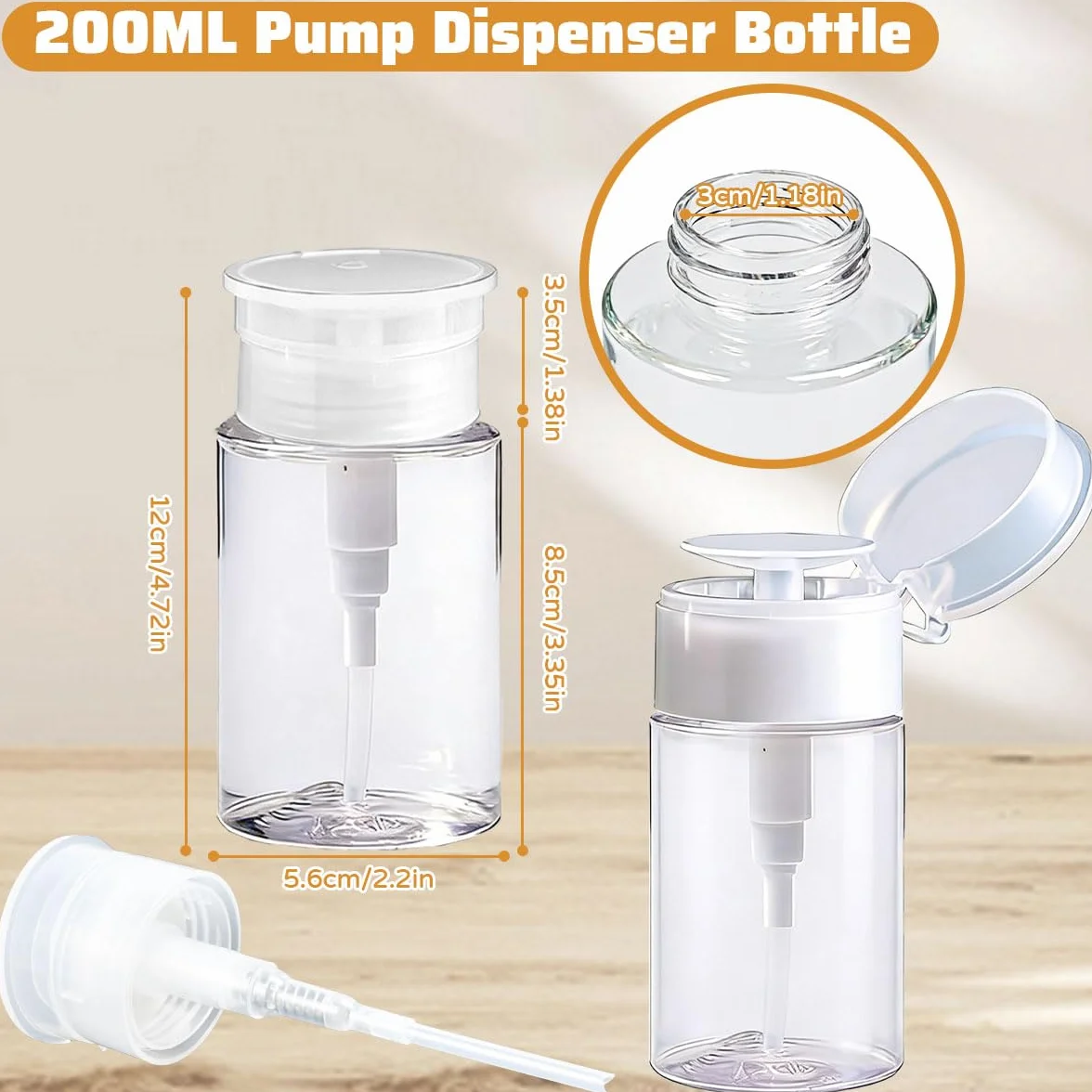 4 Pz Dispenser a Pressione Pompa di Rimozione Smalto in Plastica da 200ml,Bottiglia Trasparente per Solvente per Unghie,Dispenser di Liquidi a Pressione per Cosmetici, Cura delle Unghie
