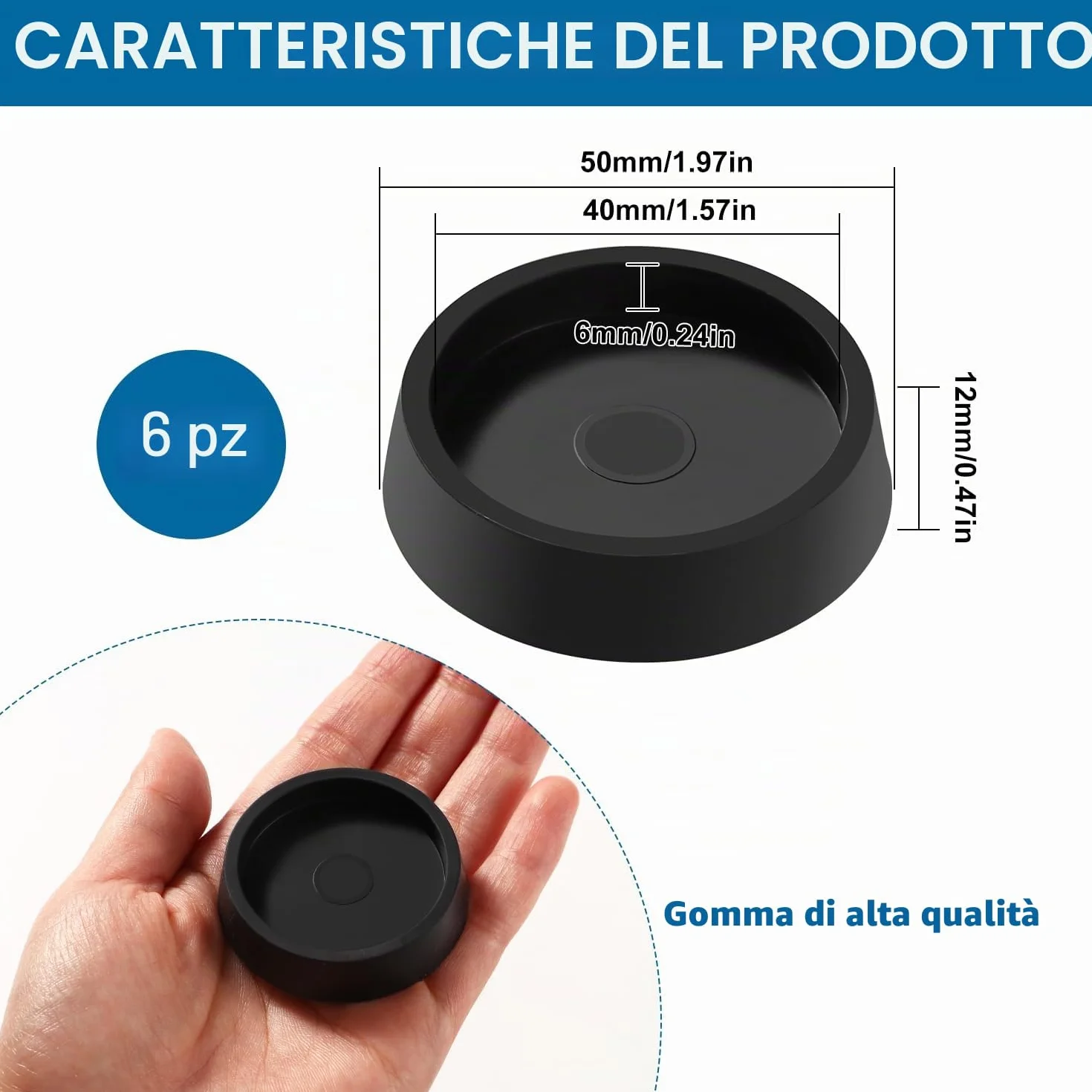 Protezioni per Pavimento Antiscivolo 6 Pezzi, Tazze di Ricino in Gomma per Mobili, Coppe per rotelle, Piedini in Gomma Sottobicchieri