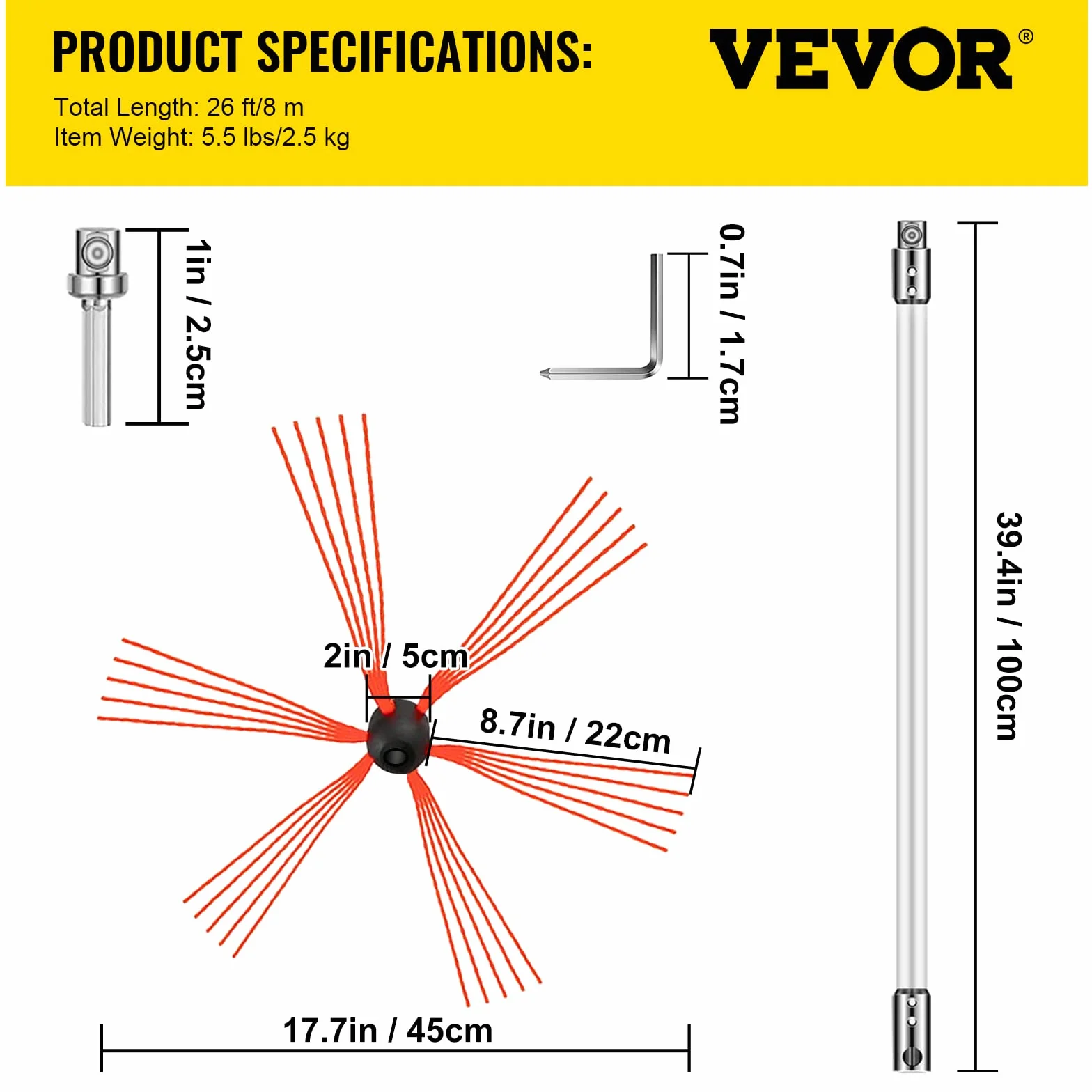 VEVOR Spazzola Canna Fumaria, Kit Spazzacamino, Nylon, 8M