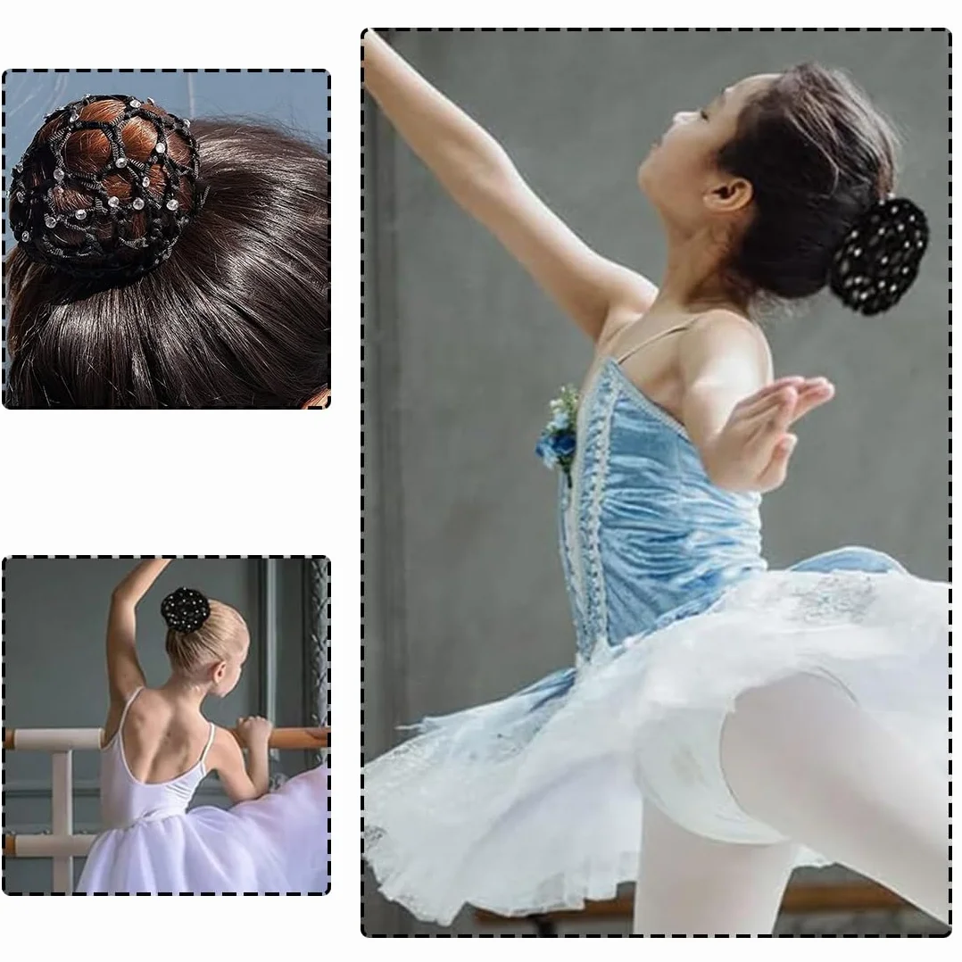 4 pezzi Chignon Retina per Capelli Chignon Bambina con Perline Retine per Capelli,Reti per Capelli Danza,Reti per Capelli Stretch Per Infermiera Assistente di Volo Balletto(nero, bianco)