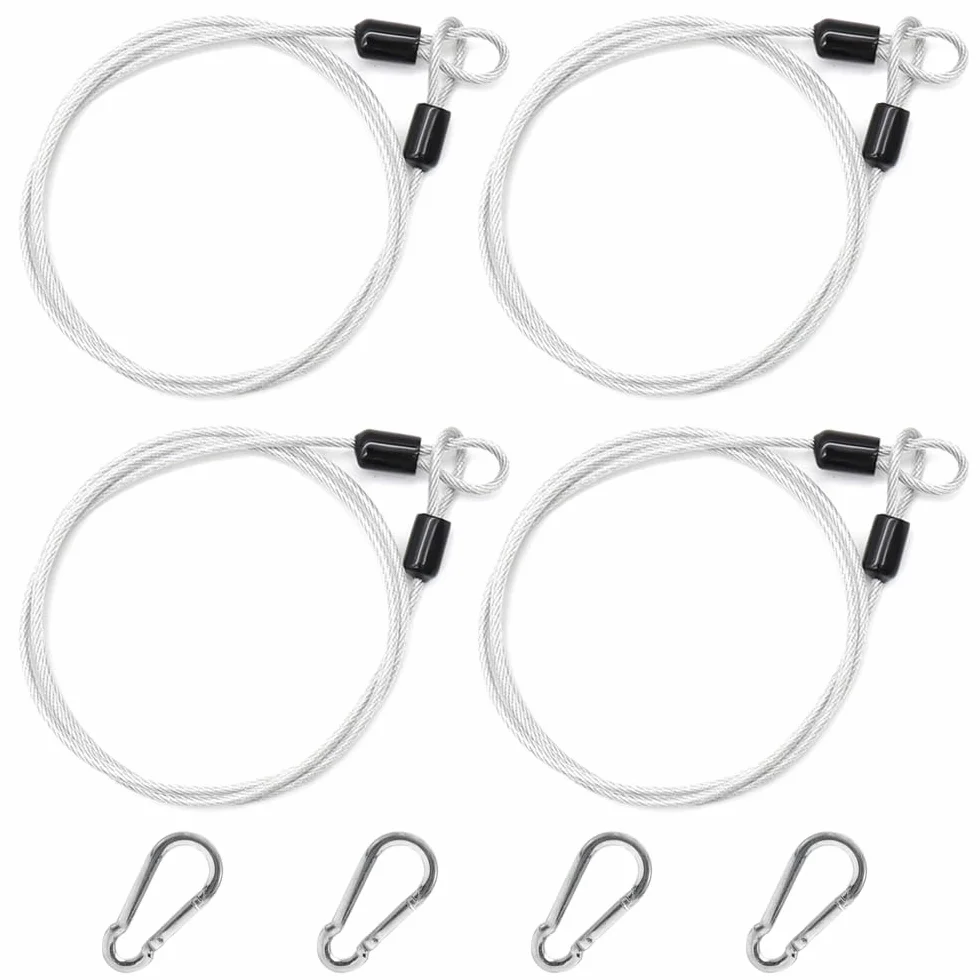 Cavo di Sicurezza in Acciaio Toroidal con Serratura a Moschettone per Biciclette 1m x 3mm Argento 4 Pezzi
