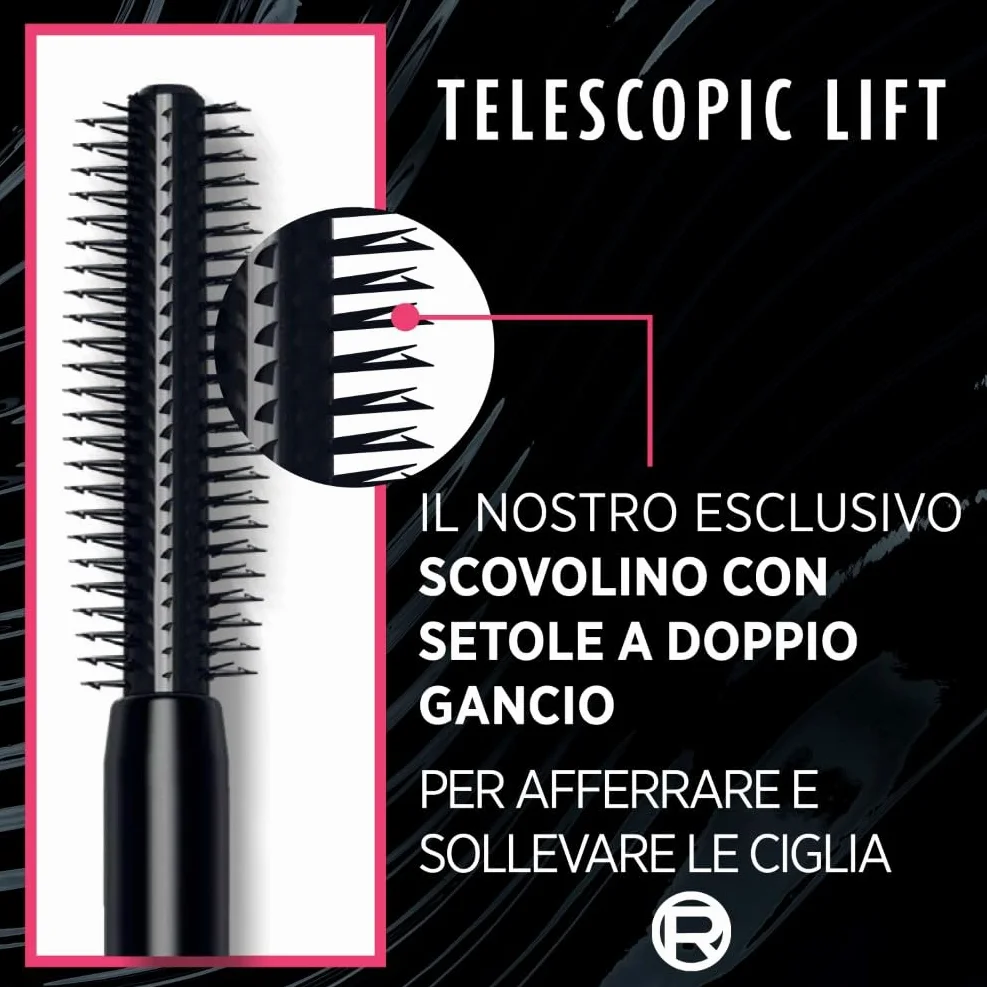 L'Oréal Paris Mascara Telescopic Lift, 5mm di Lunghezza per le tue Ciglia, Volumizza, Solleva, Waterproof, Lunga Tenuta 36h