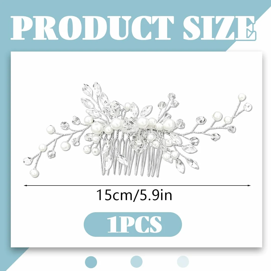 Fermaglio Capelli Sposa Argentato Con Cristalli, 2 Pettini Eleganti Per Matrimonio E Occasioni Speciali, Set Completo Per Donne E Ragazze