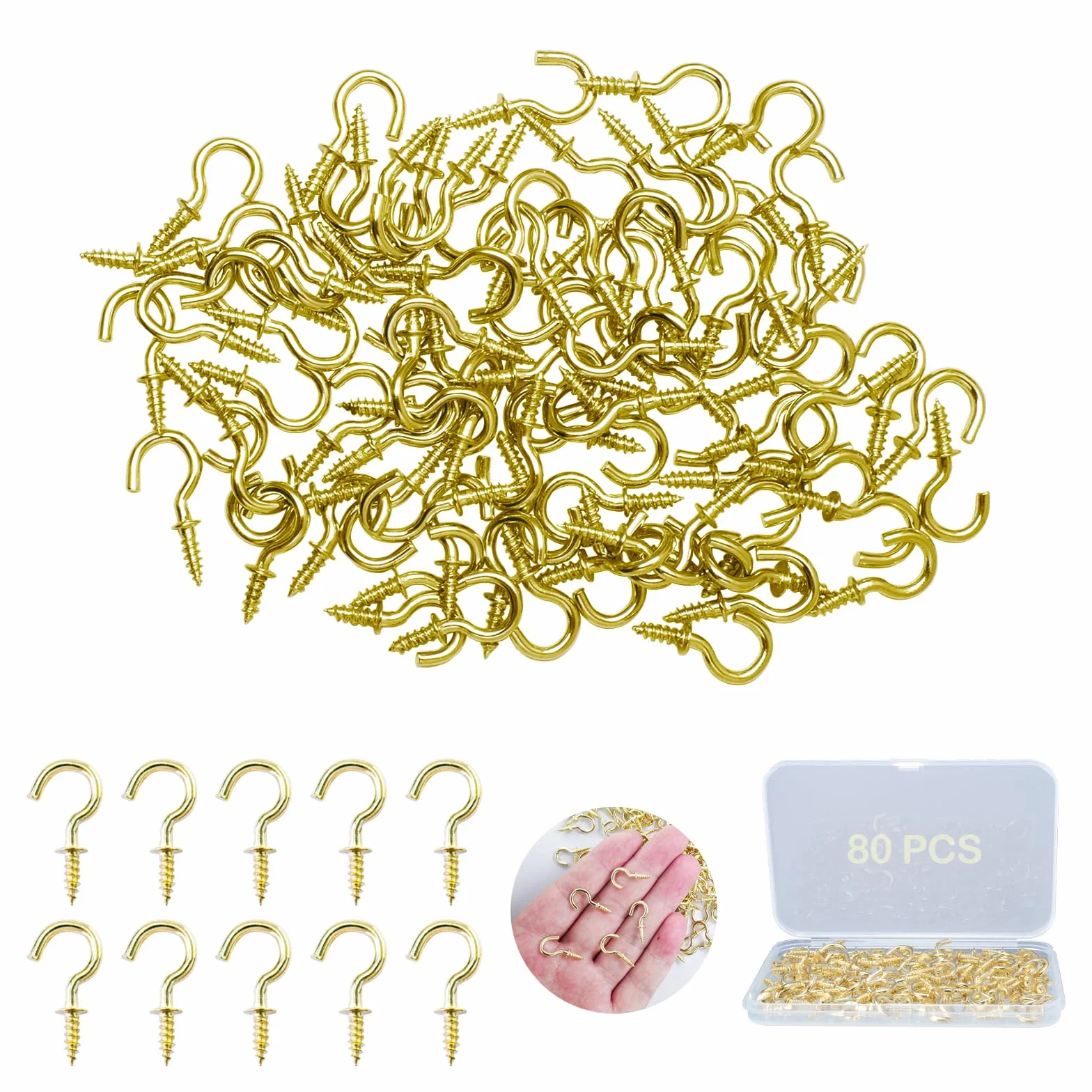Ganci a Vite Piccoli 1/2 Pollice Dorato 80 Pezzi per Soffitto Plastica Legno Metallo Appendere Piante Decorazioni Natalizie